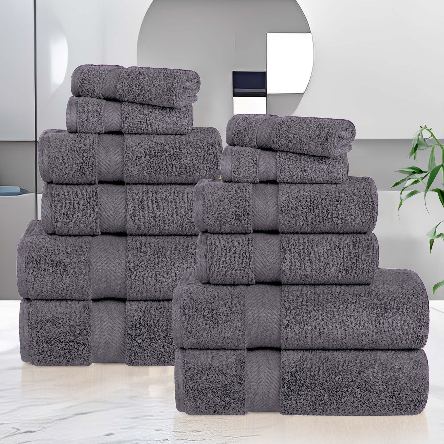Zero Twist Cotton Ultra-Soft Absorbent Assorted 12 Piece Towel Set