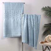 Rolla Cotton Geometric Jacquard Plush Absorbent Bath Sheet Set of 2