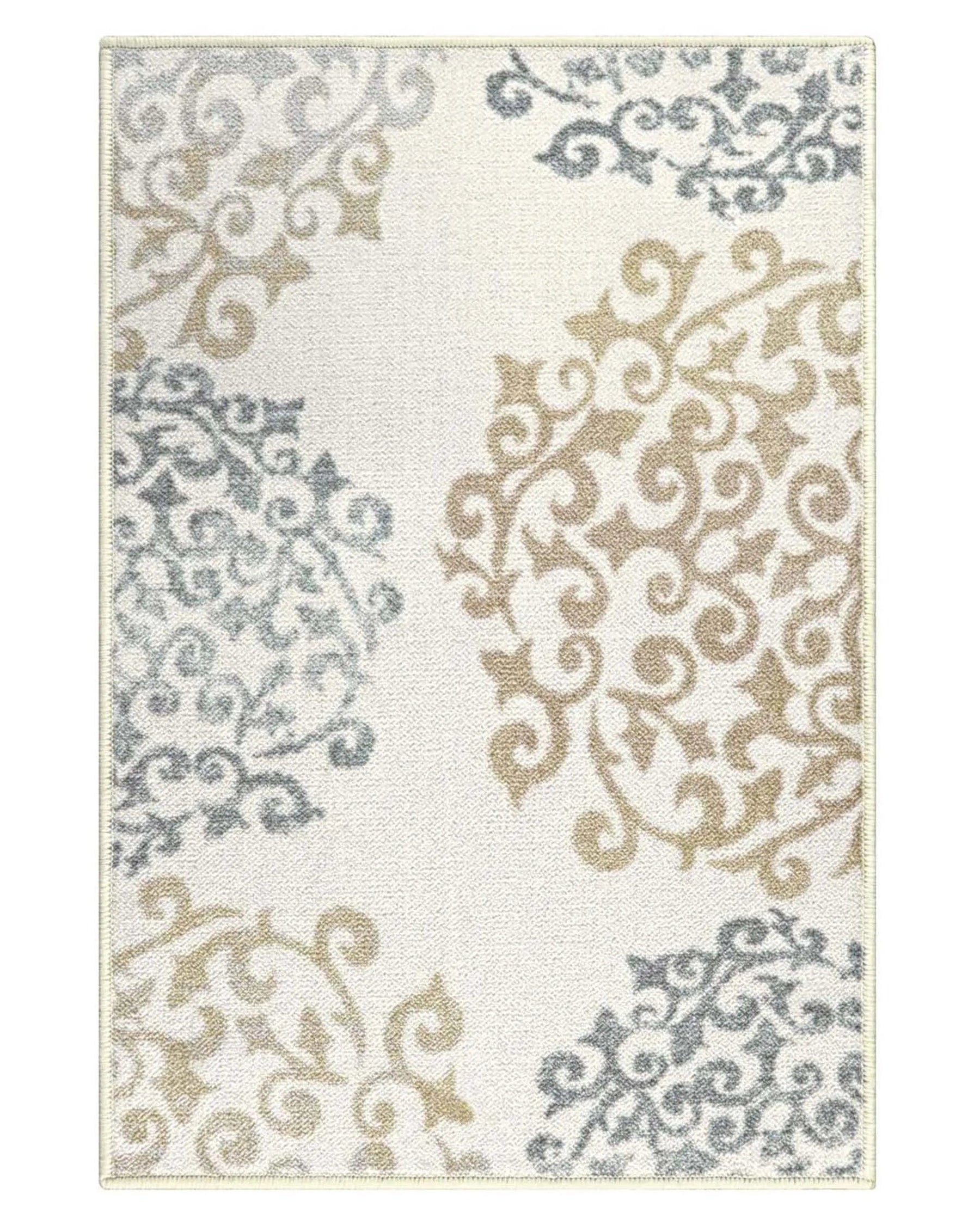 Amber Floral Scroll Medallion Non-Slip Washable Indoor Area Rug or Runner