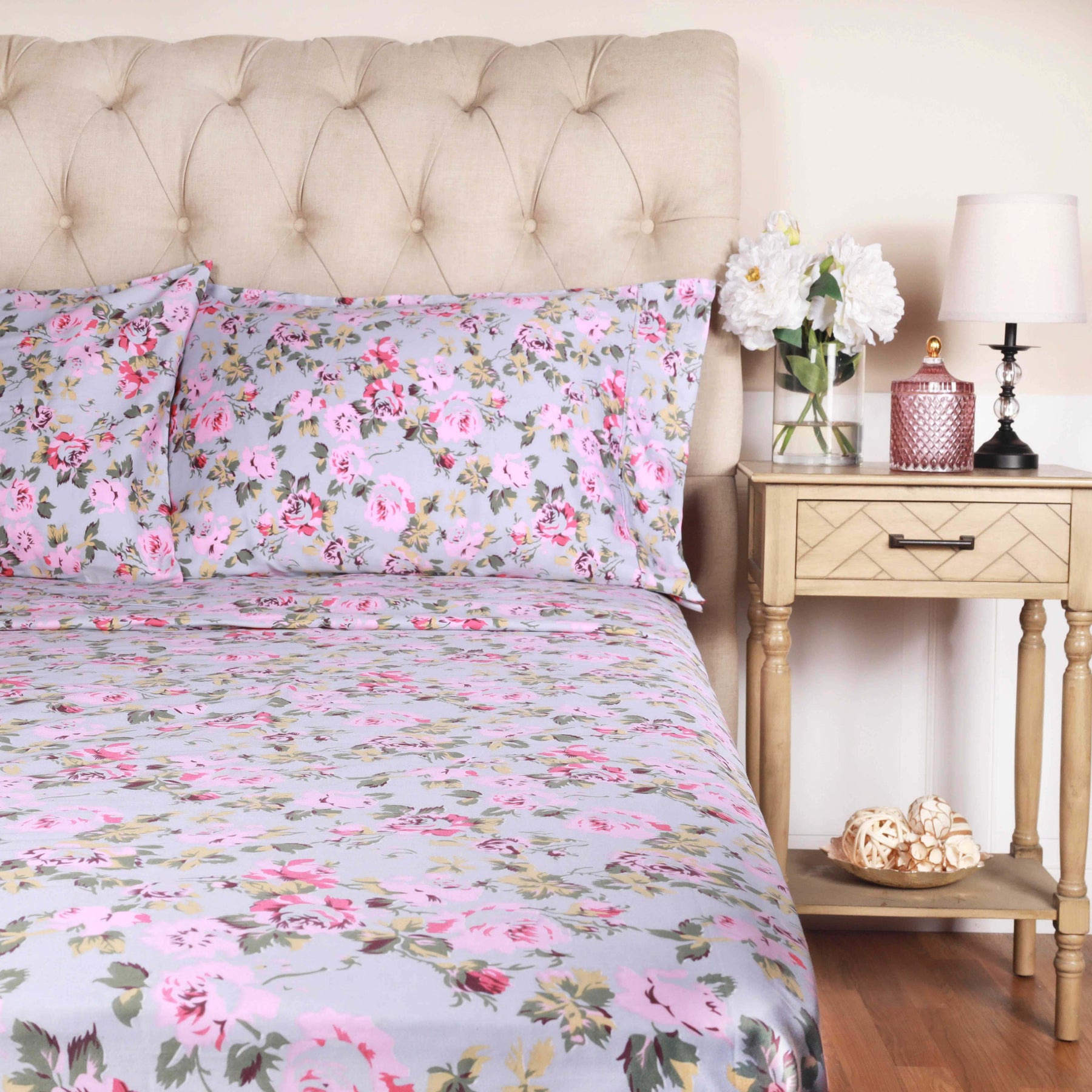 300 Thread Count Cotton Vintage Solid Or Floral Bellflower Sheet Set
