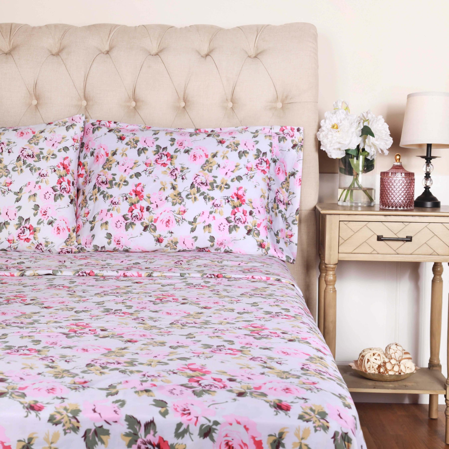 300 Thread Count Cotton Vintage Solid Or Floral Bellflower Sheet Set