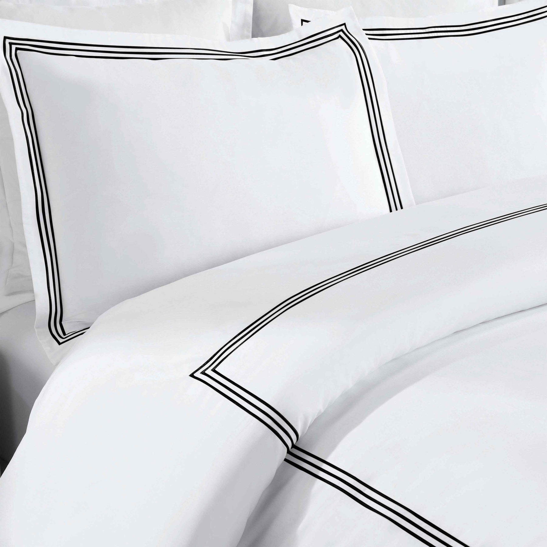 Brandon Cotton Three-Line Embroidered 3 Piece Duvet Cover Set