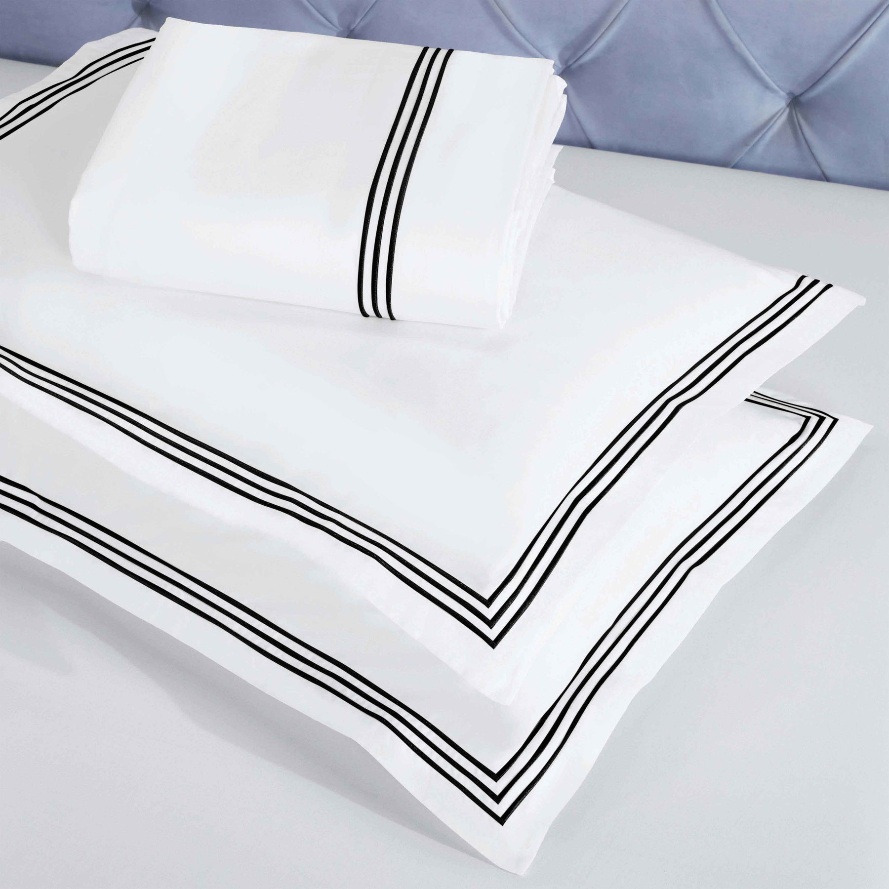 Brandon Cotton Three-Line Embroidered 3 Piece Duvet Cover Set