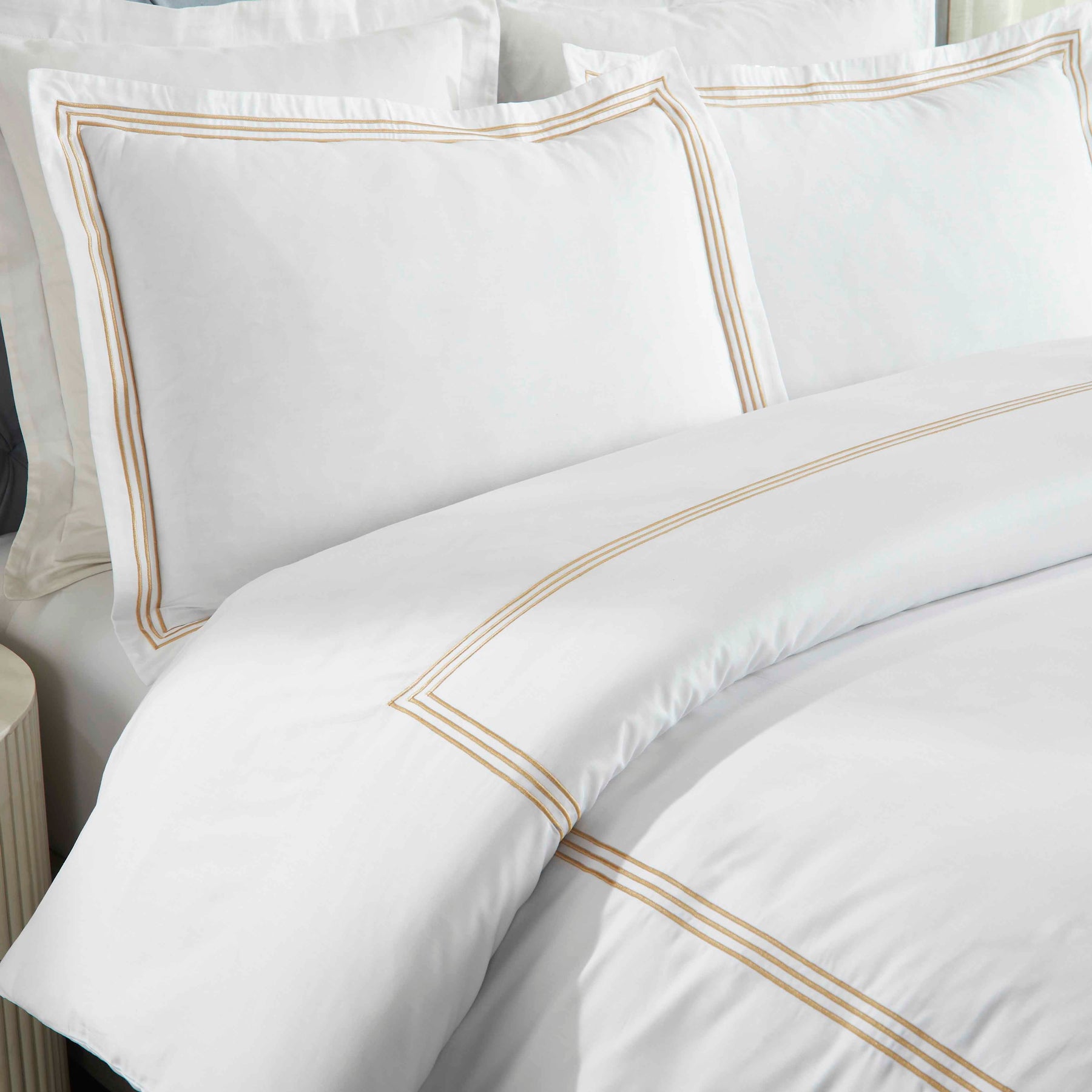Brandon Cotton Three-Line Embroidered 3 Piece Duvet Cover Set