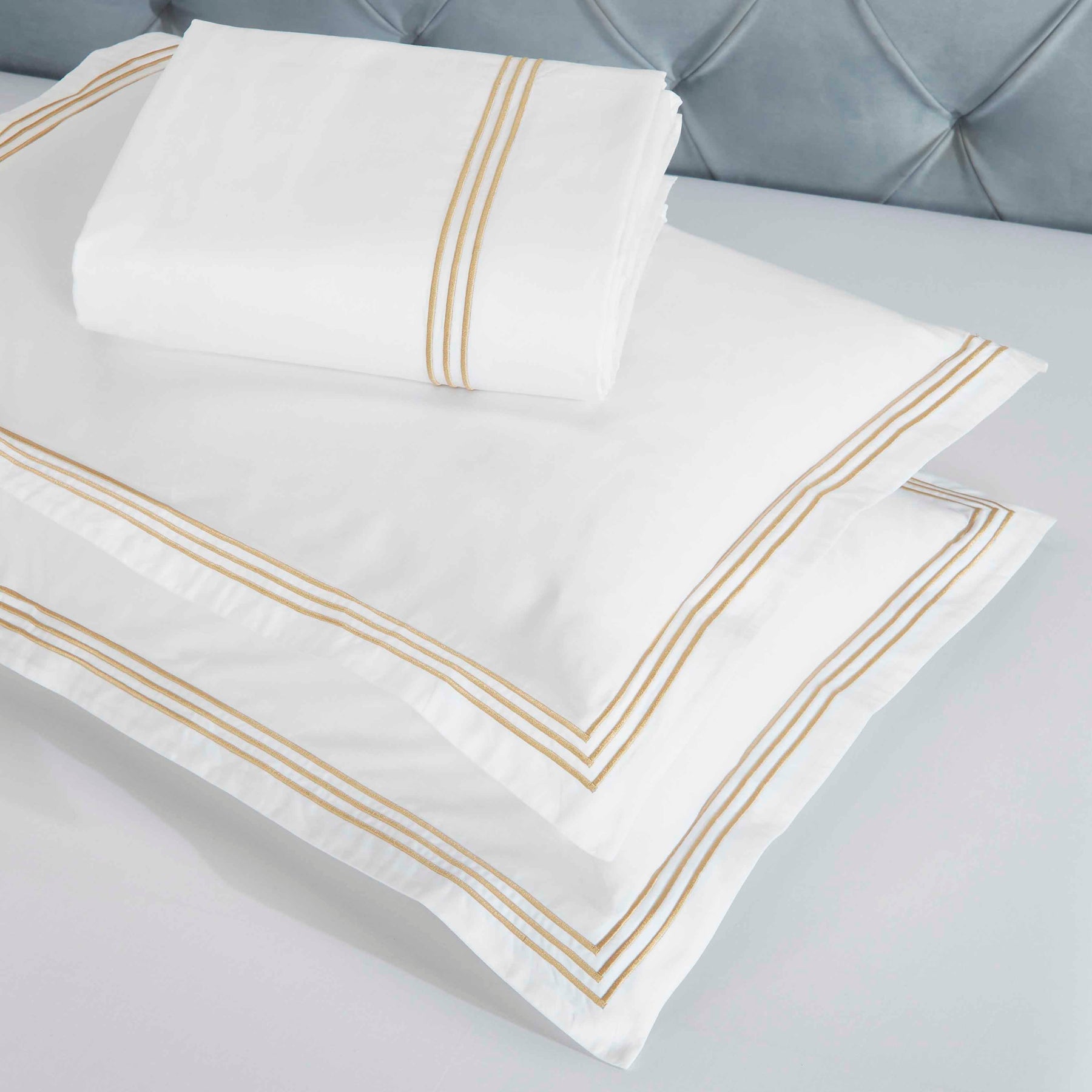 Brandon Cotton Three-Line Embroidered 3 Piece Duvet Cover Set