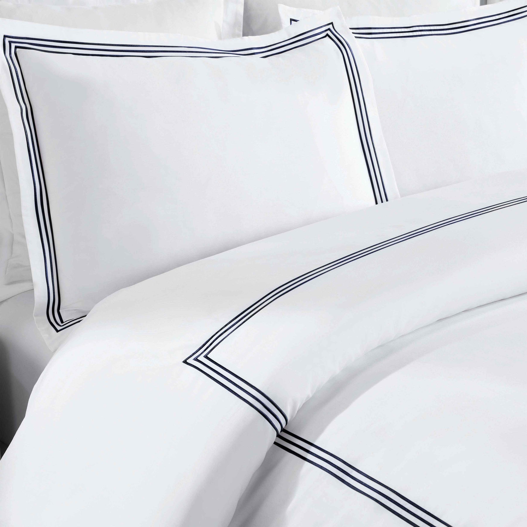 Brandon Cotton Three-Line Embroidered 3 Piece Duvet Cover Set