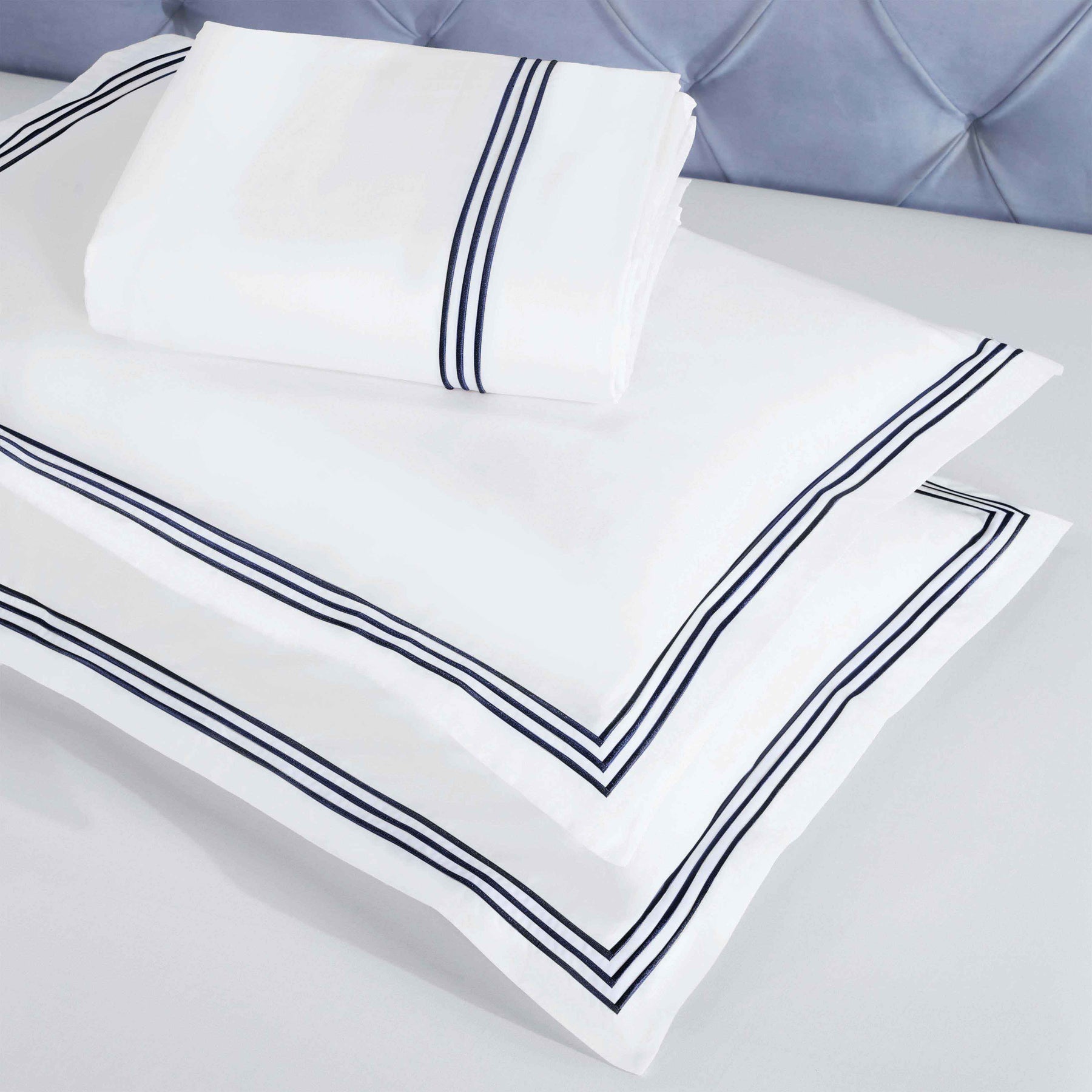 Brandon Cotton Three-Line Embroidered 3 Piece Duvet Cover Set