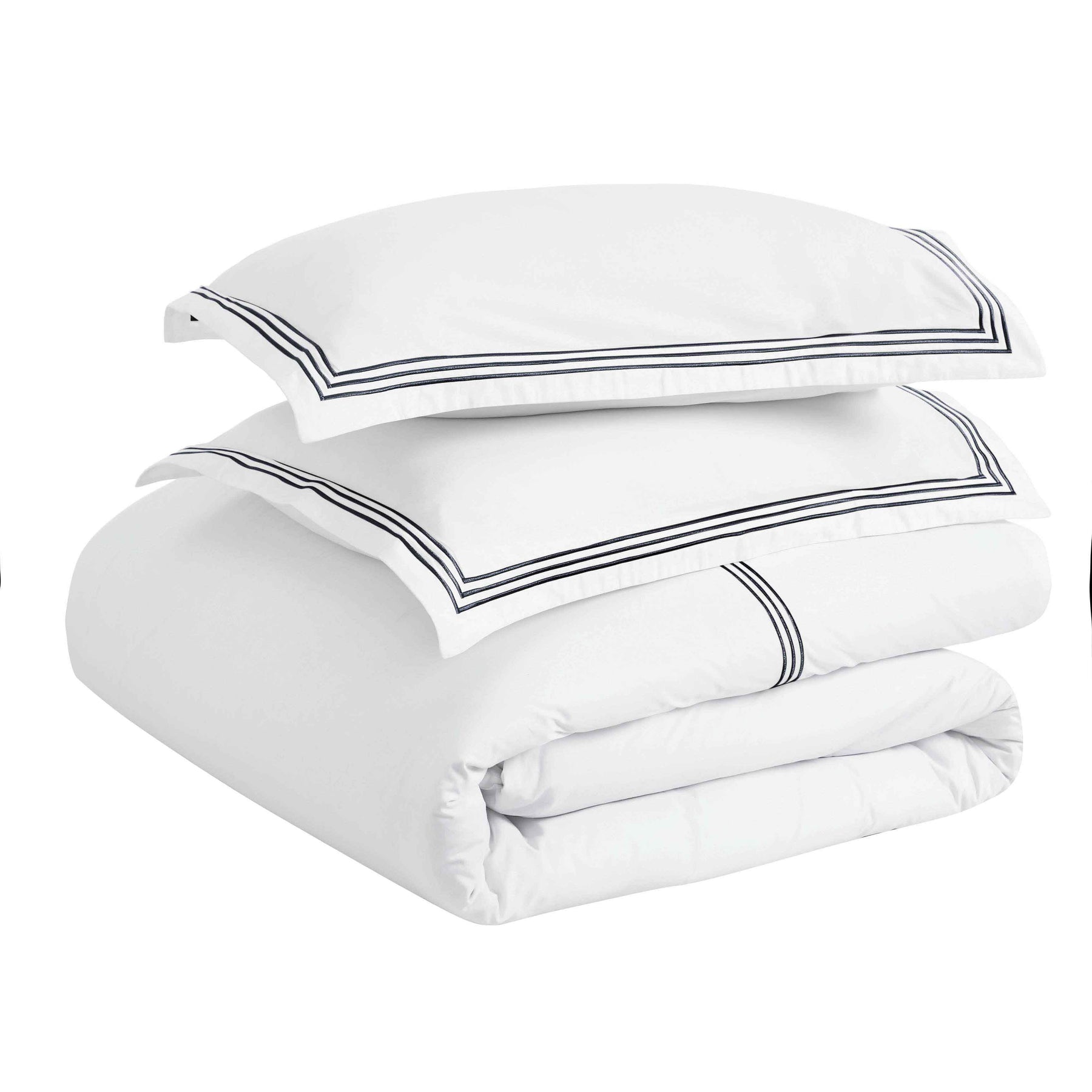 Brandon Cotton Three-Line Embroidered 3 Piece Duvet Cover Set