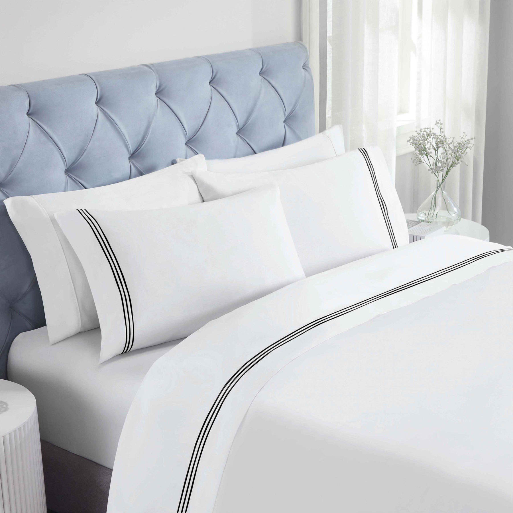 Brandon Cotton Three-Line Embroidered Deep Pocket Bed Sheet Set