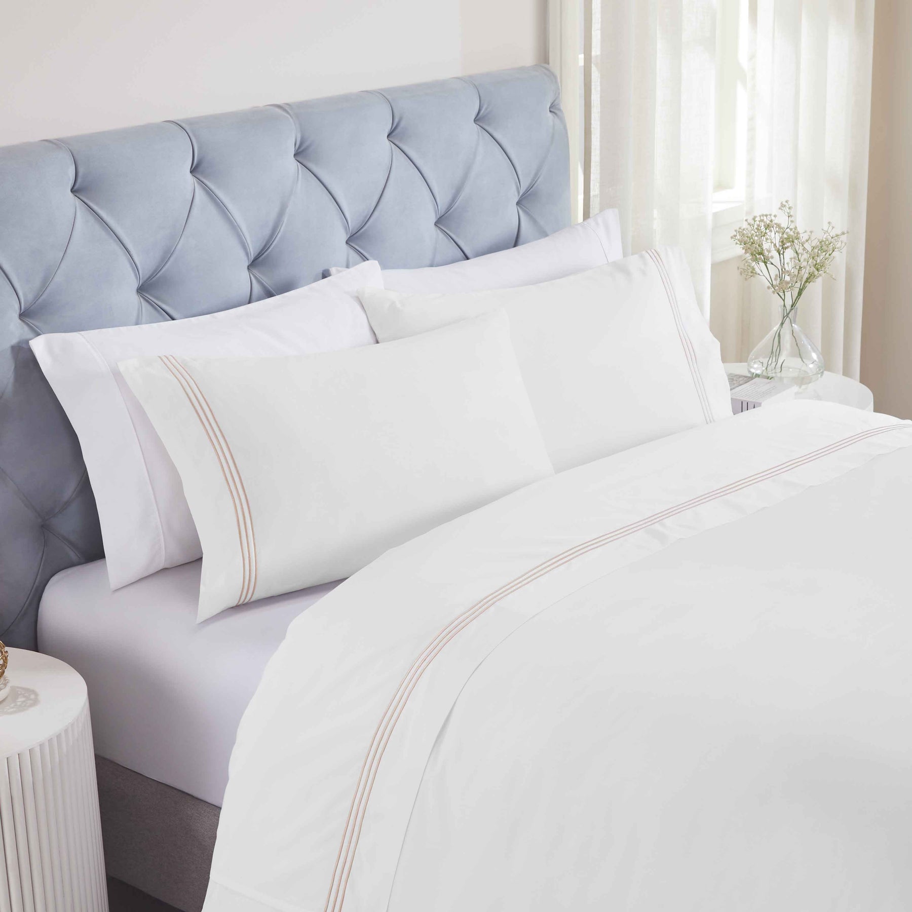 Brandon Cotton Three-Line Embroidered Deep Pocket Bed Sheet Set