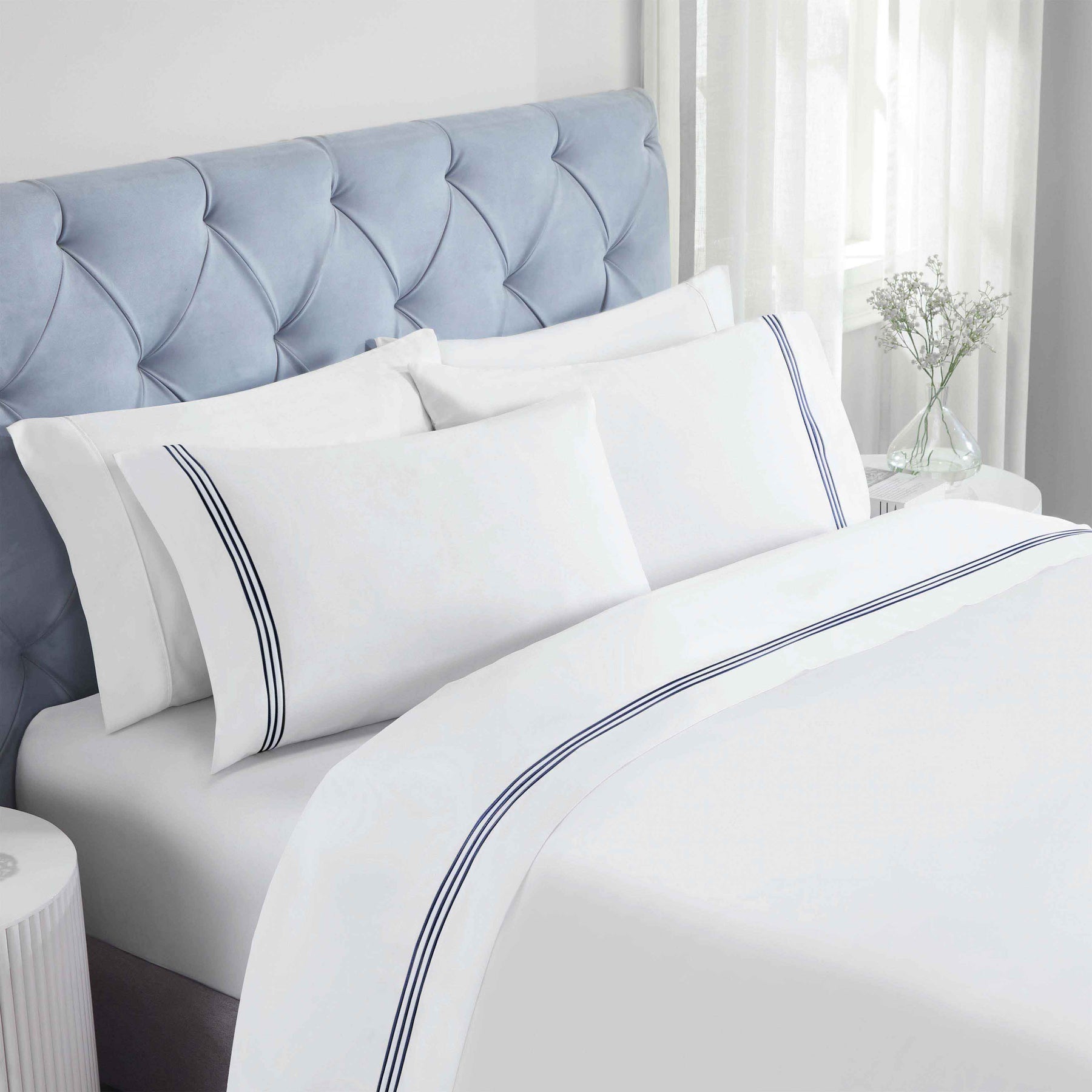 Brandon Cotton Three-Line Embroidered Deep Pocket Bed Sheet Set