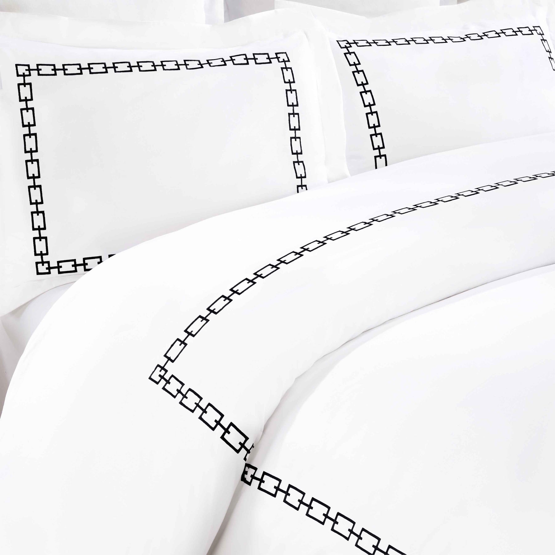 Chain Links Cotton Embroidered 3 Piece Duvet Cover Set