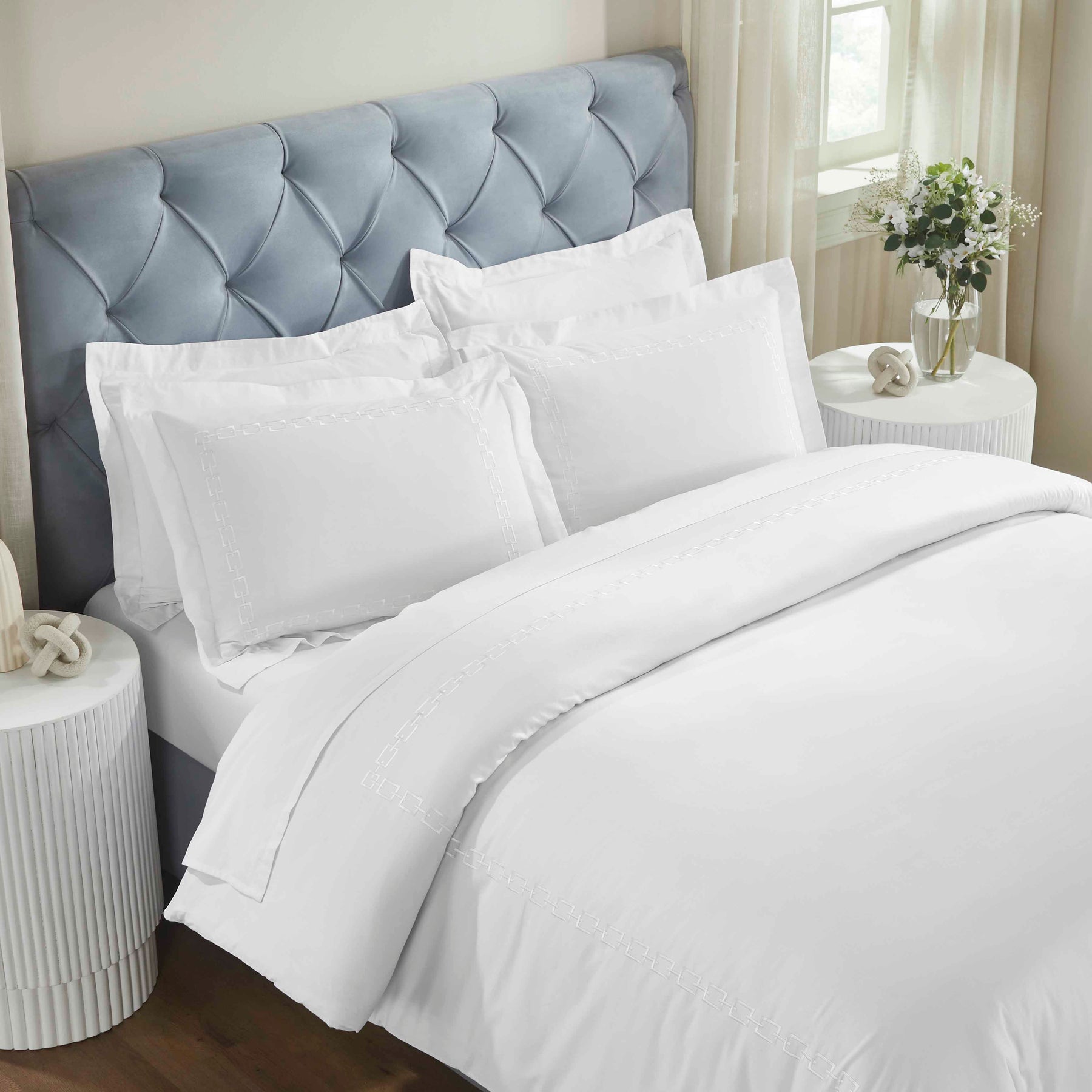 Chain Links Cotton Embroidered 3 Piece Duvet Cover Set