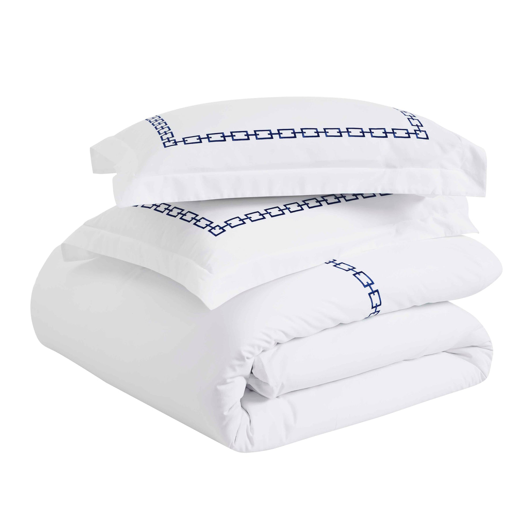 Chain Links Cotton Embroidered 3 Piece Duvet Cover Set