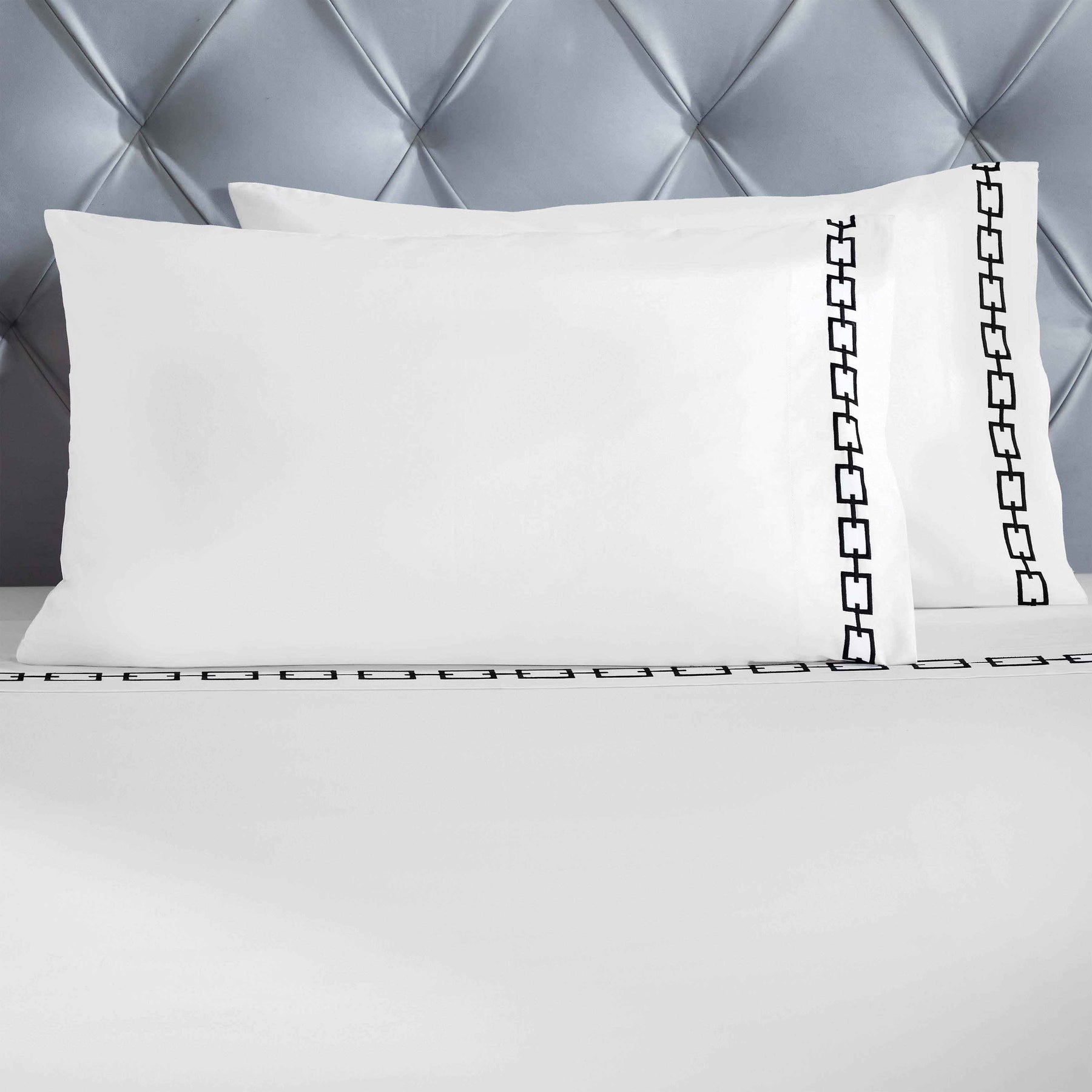 Chain Links Cotton Embroidered Deep Pocket Bed Sheet Set