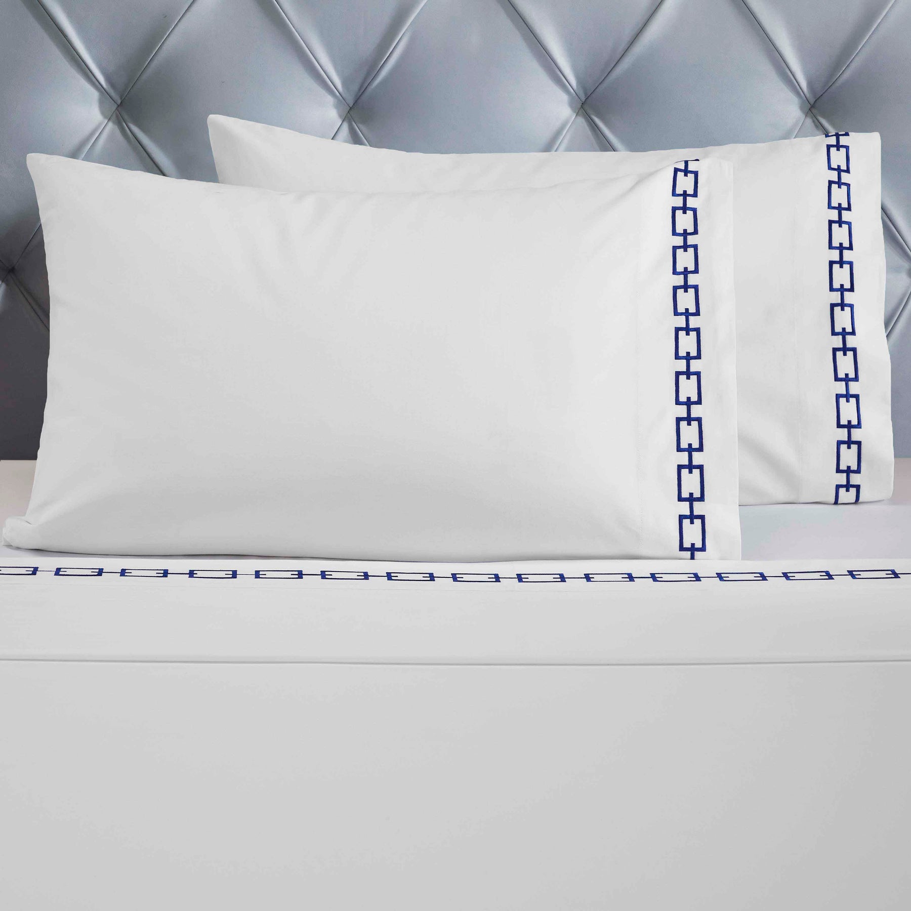 Chain Links Cotton Embroidered Deep Pocket Bed Sheet Set