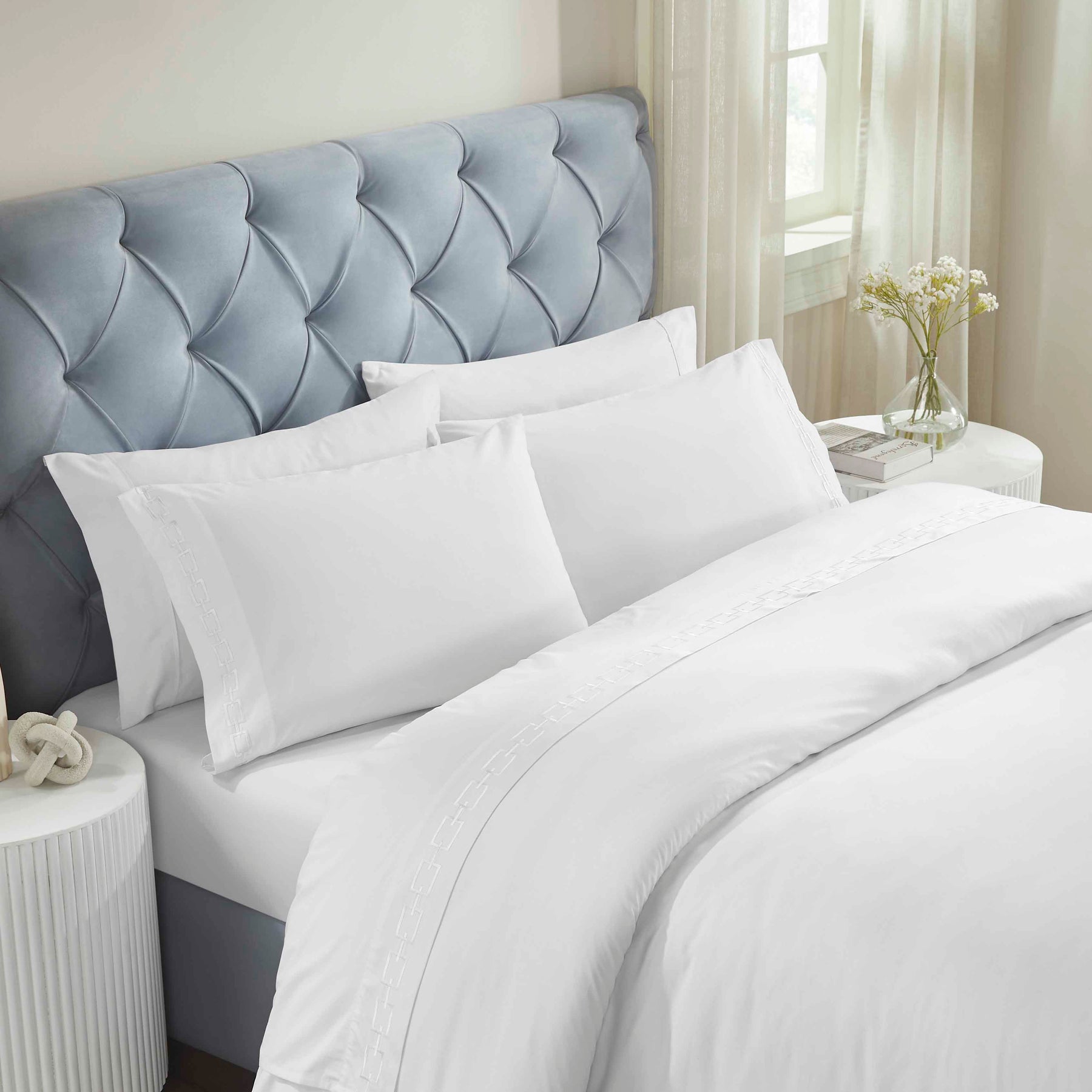 Chain Links Cotton Embroidered Deep Pocket Bed Sheet Set