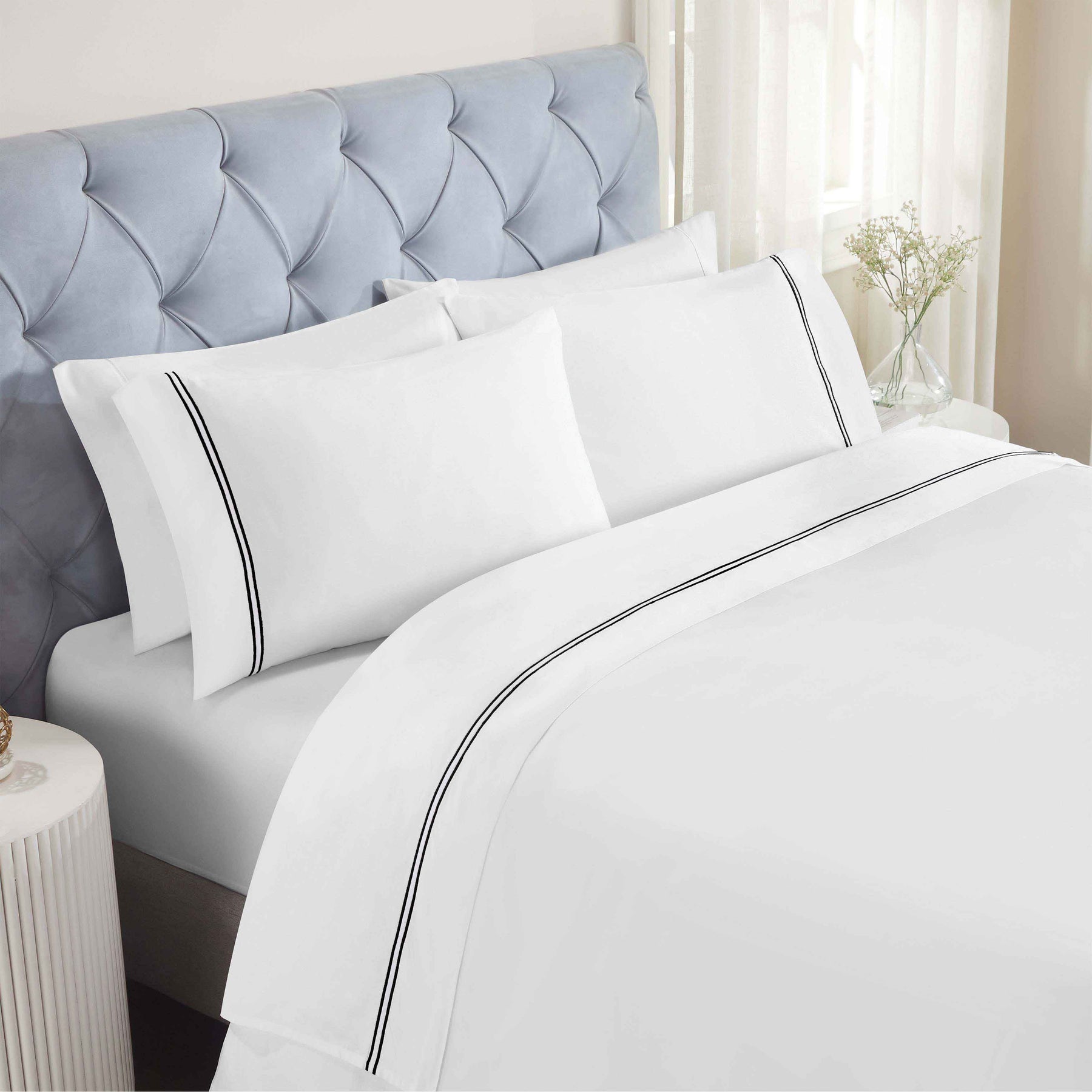 Fieldstone Cotton Two-Line Embroidered Deep Pocket Bed Sheet Set