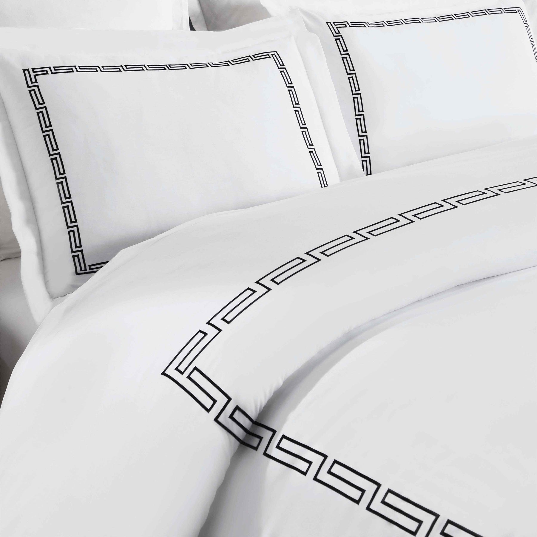 Harrison Cotton Greek Key Embroidered 3 Piece Duvet Cover Set