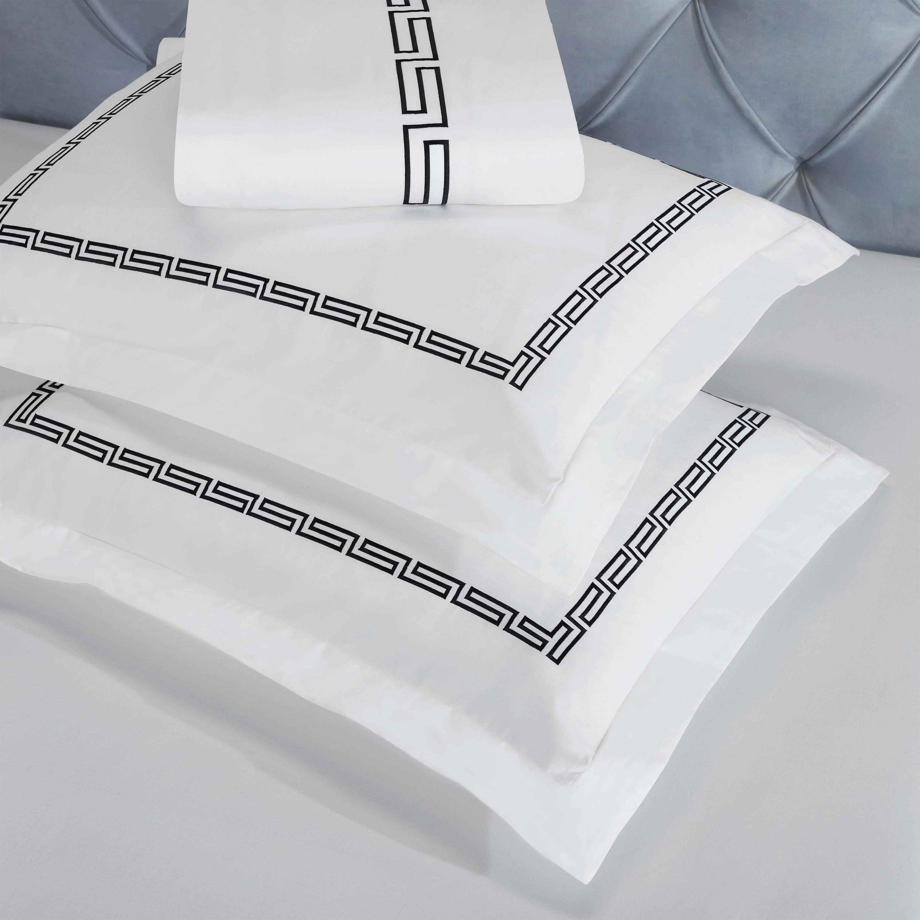 Harrison Cotton Greek Key Embroidered 3 Piece Duvet Cover Set