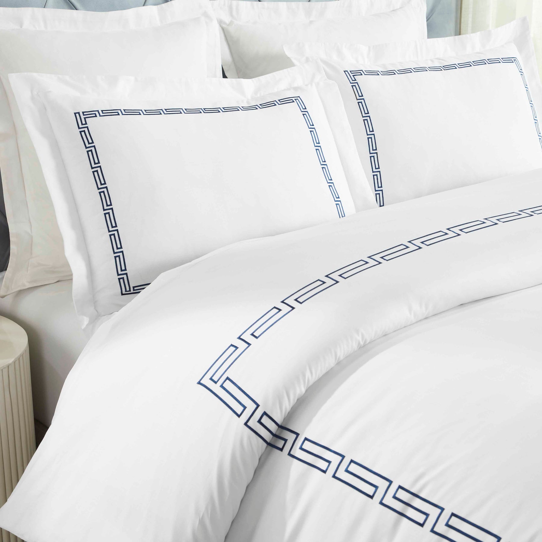 Harrison Cotton Greek Key Embroidered 3 Piece Duvet Cover Set