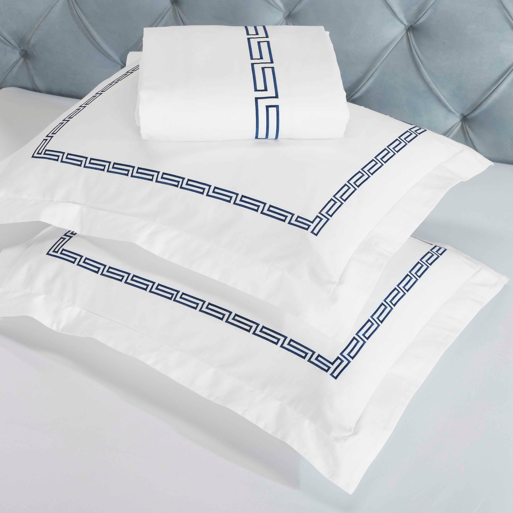 Harrison Cotton Greek Key Embroidered 3 Piece Duvet Cover Set