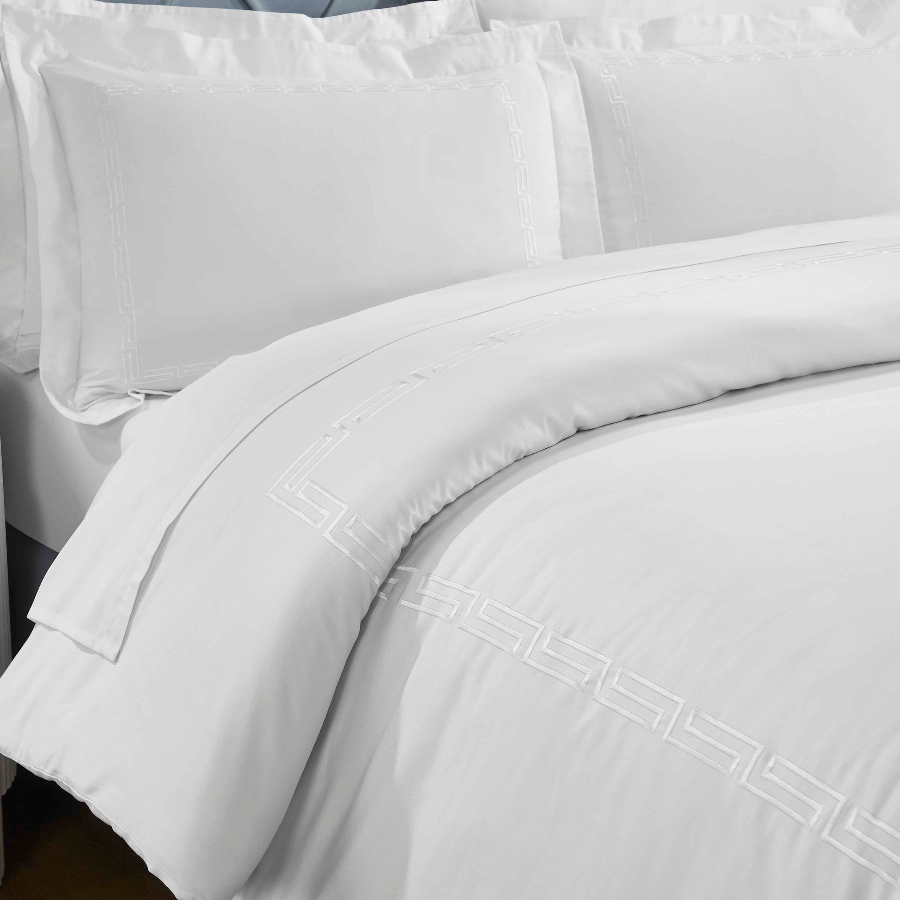 Harrison Cotton Greek Key Embroidered 3 Piece Duvet Cover Set