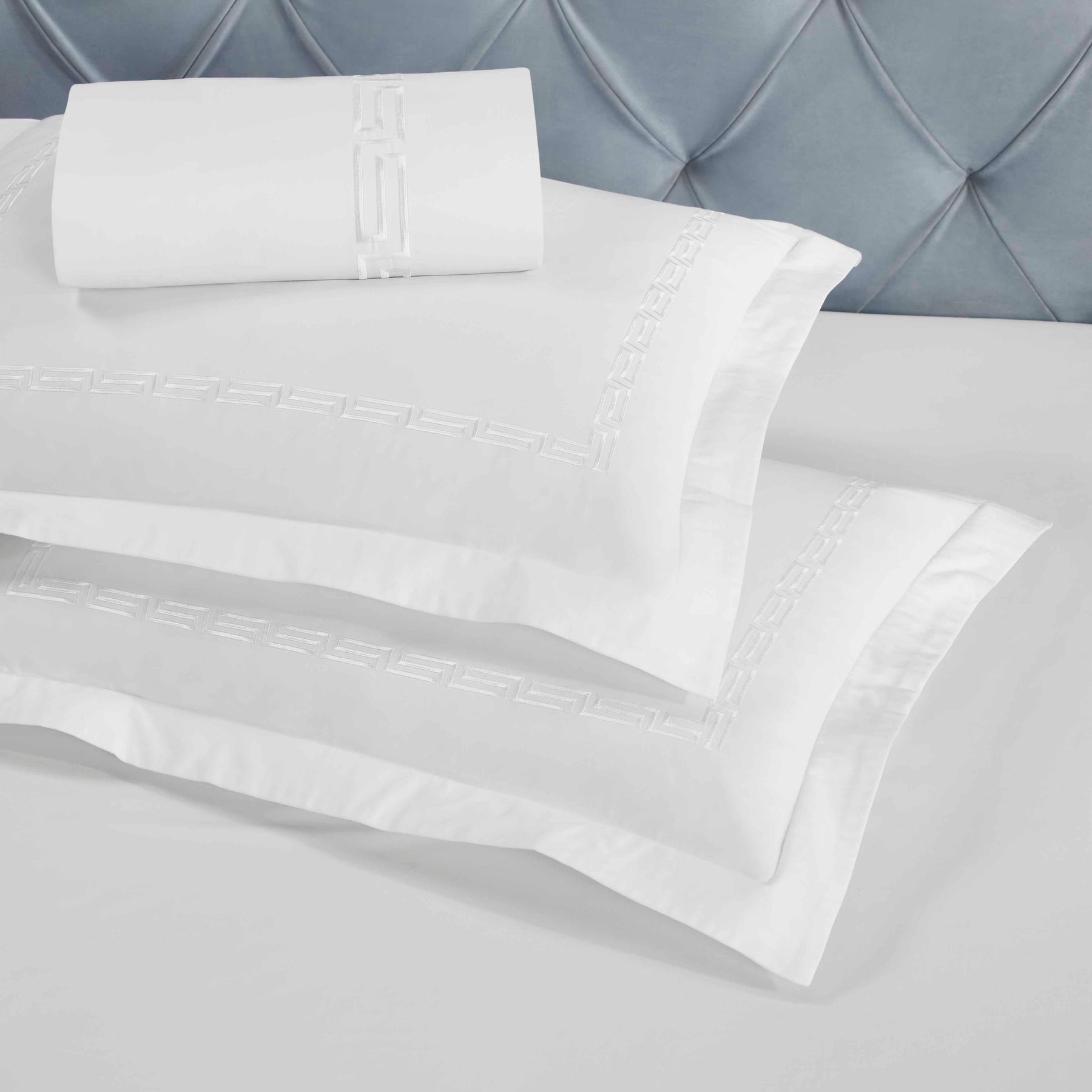 Harrison Cotton Greek Key Embroidered 3 Piece Duvet Cover Set