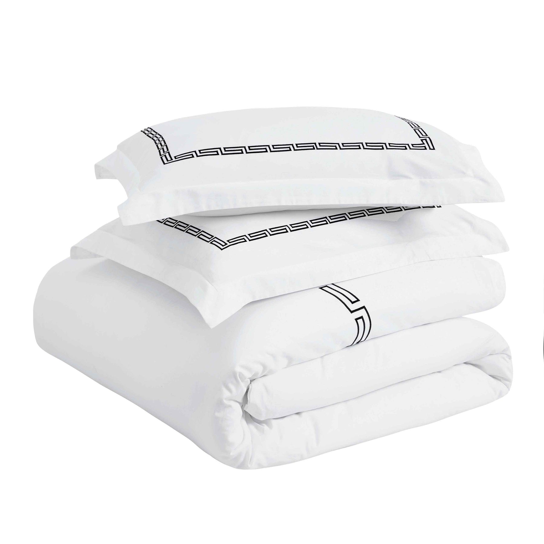 Harrison Cotton Greek Key Embroidered 3 Piece Duvet Cover Set