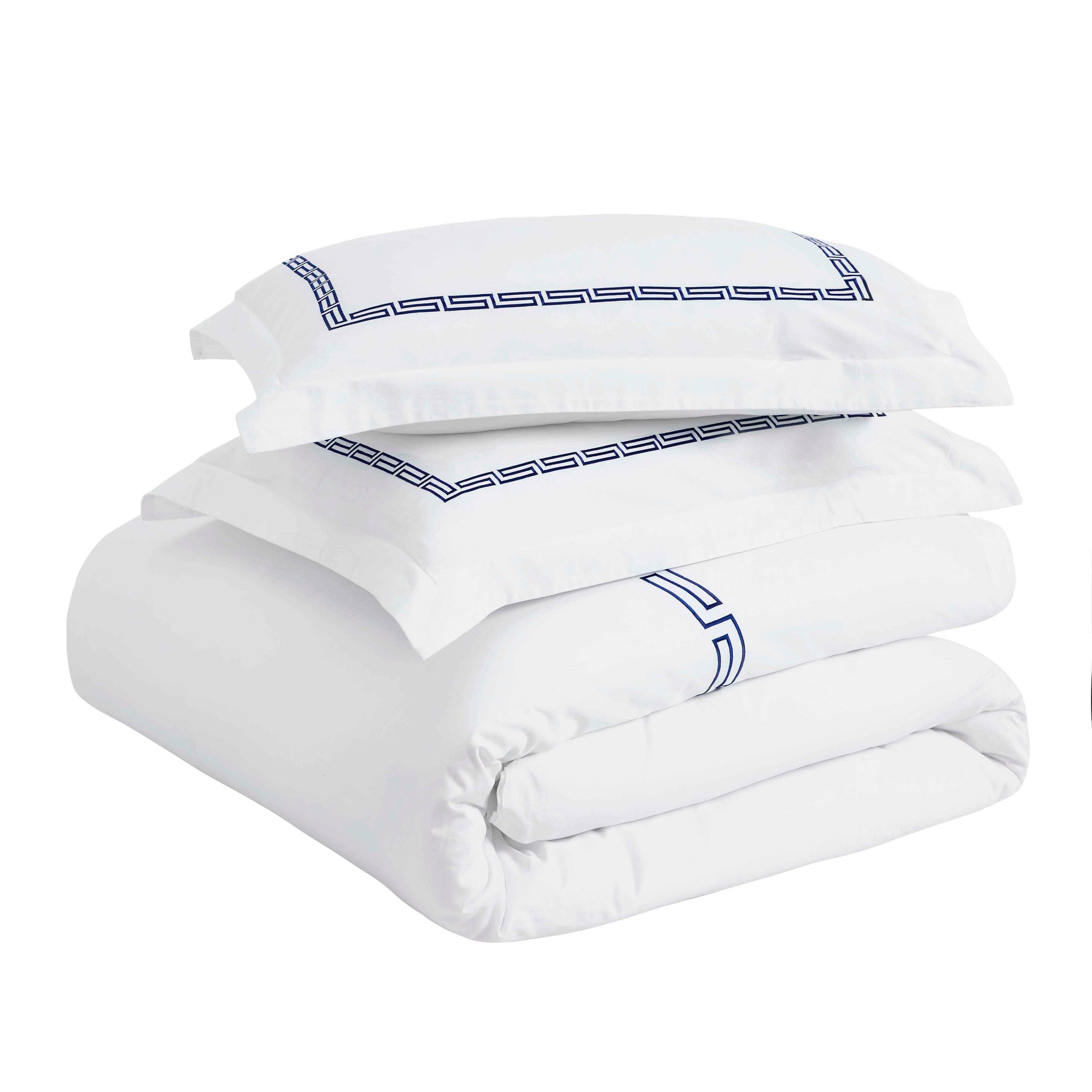 Harrison Cotton Greek Key Embroidered 3 Piece Duvet Cover Set
