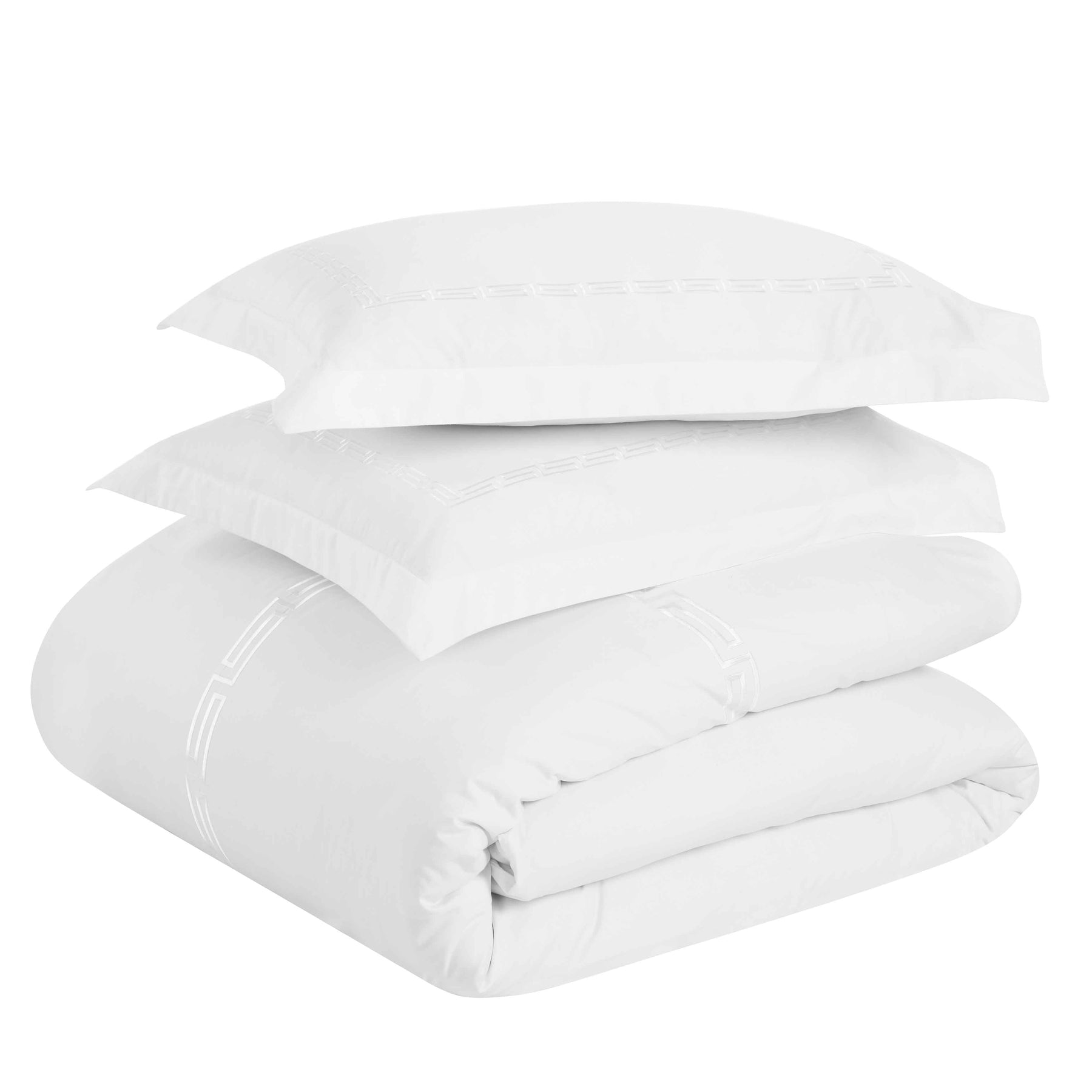 Harrison Cotton Greek Key Embroidered 3 Piece Duvet Cover Set