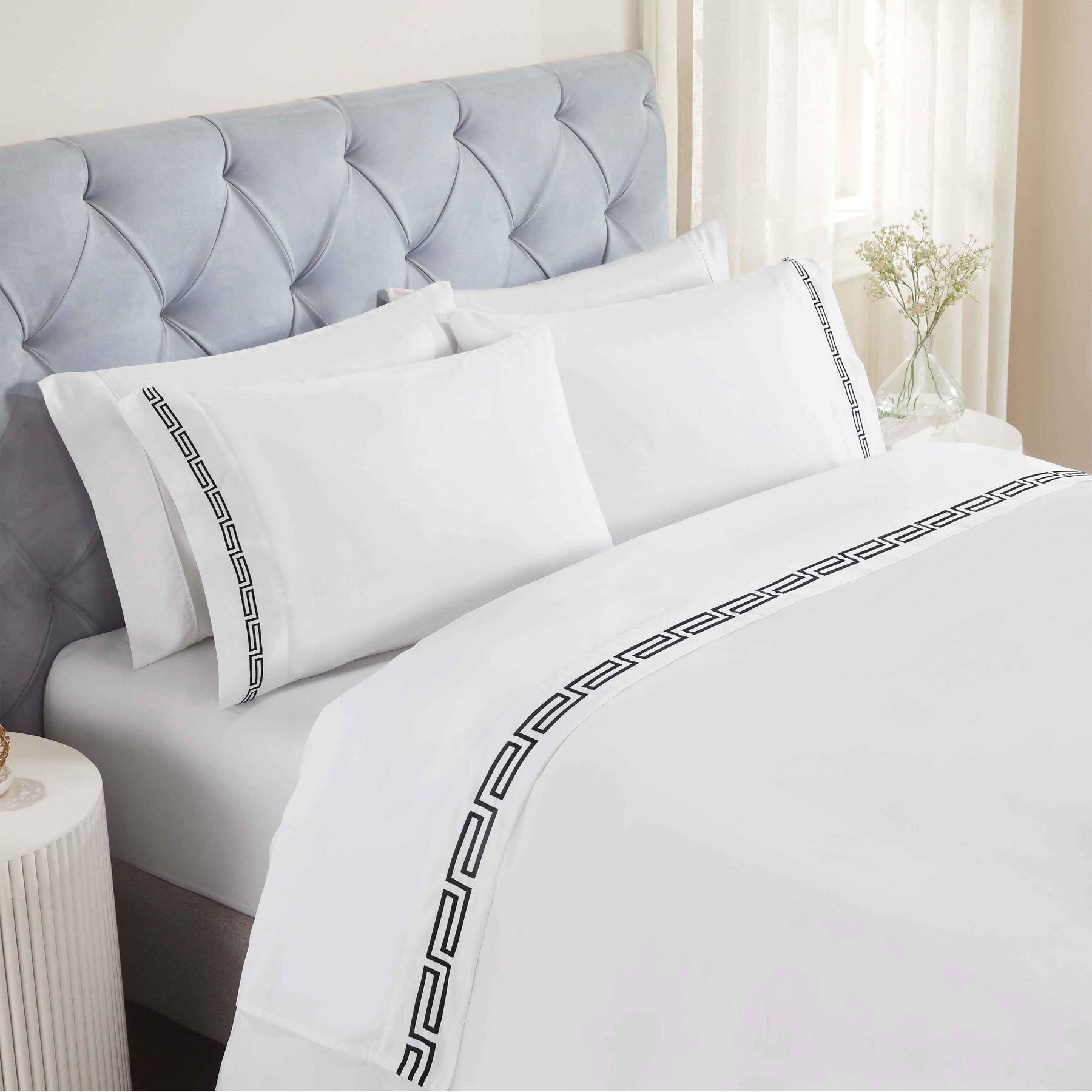 Harrison Cotton Greek Key Embroidered Deep Pocket Bed Sheet Set