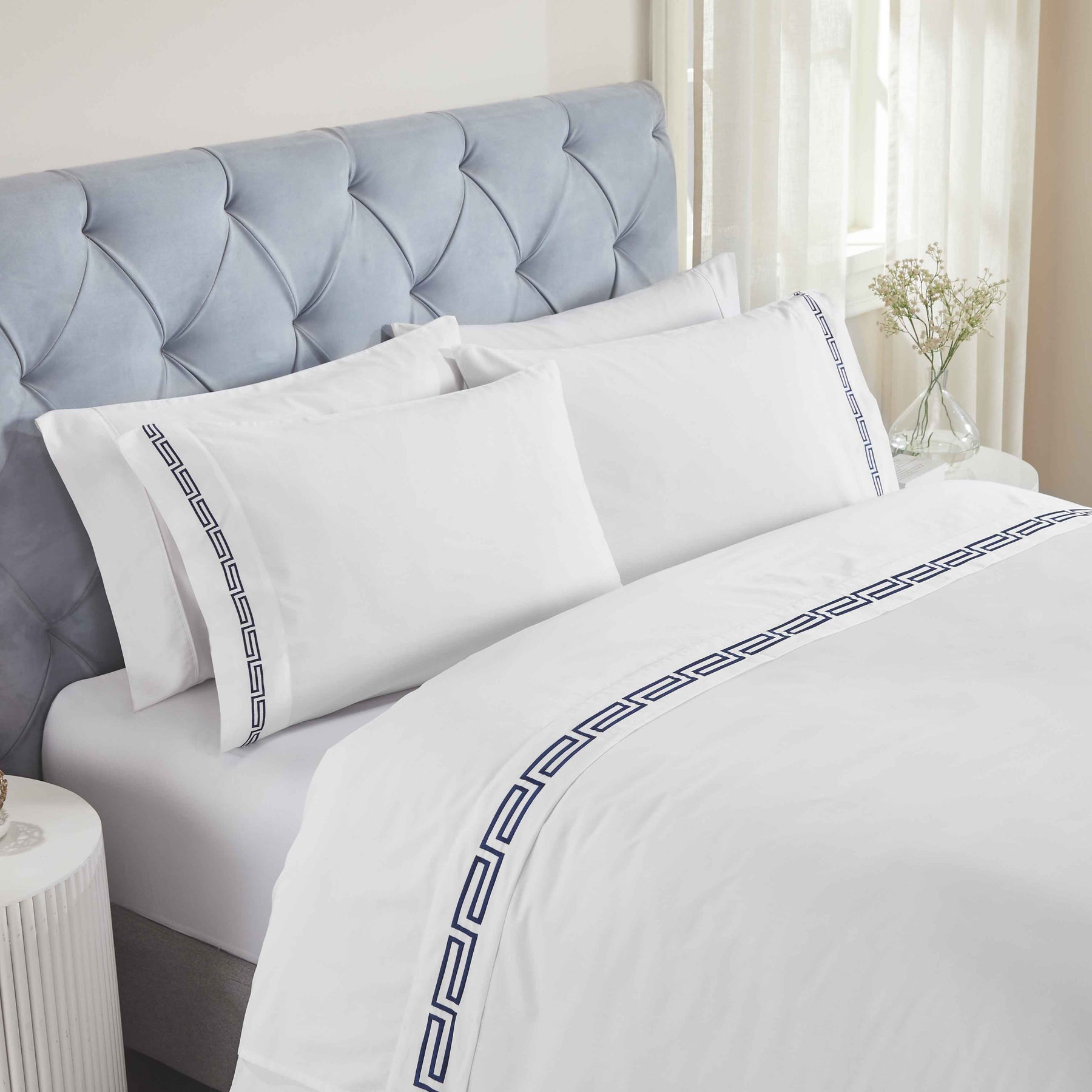Harrison Cotton Greek Key Embroidered Deep Pocket Bed Sheet Set
