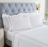 100% Cotton Bed Sheet Set Greek Key Embroidered Deep Pocket Harrison