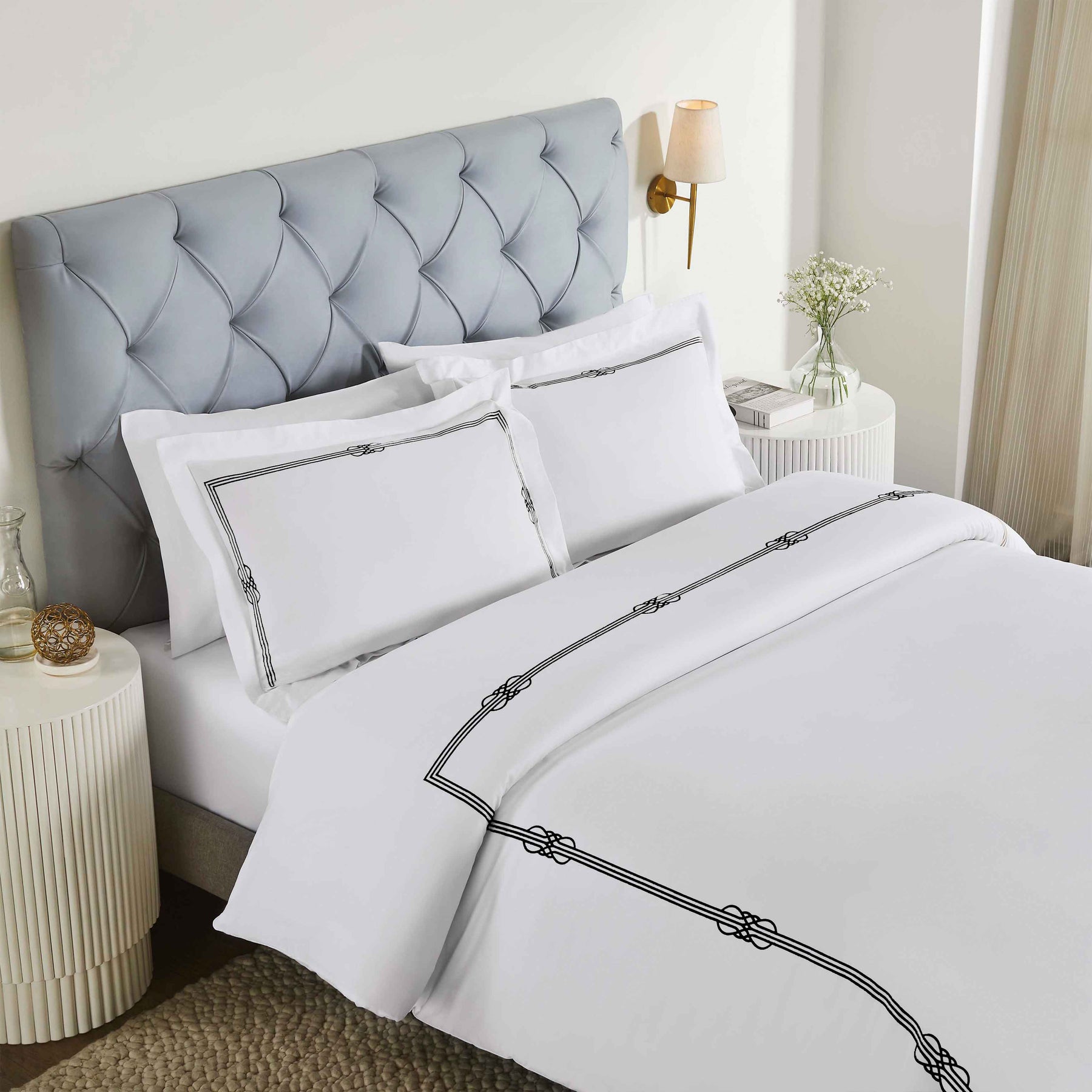 Moonlawn Cotton Gold Embroidered 3 Piece Duvet Cover Set