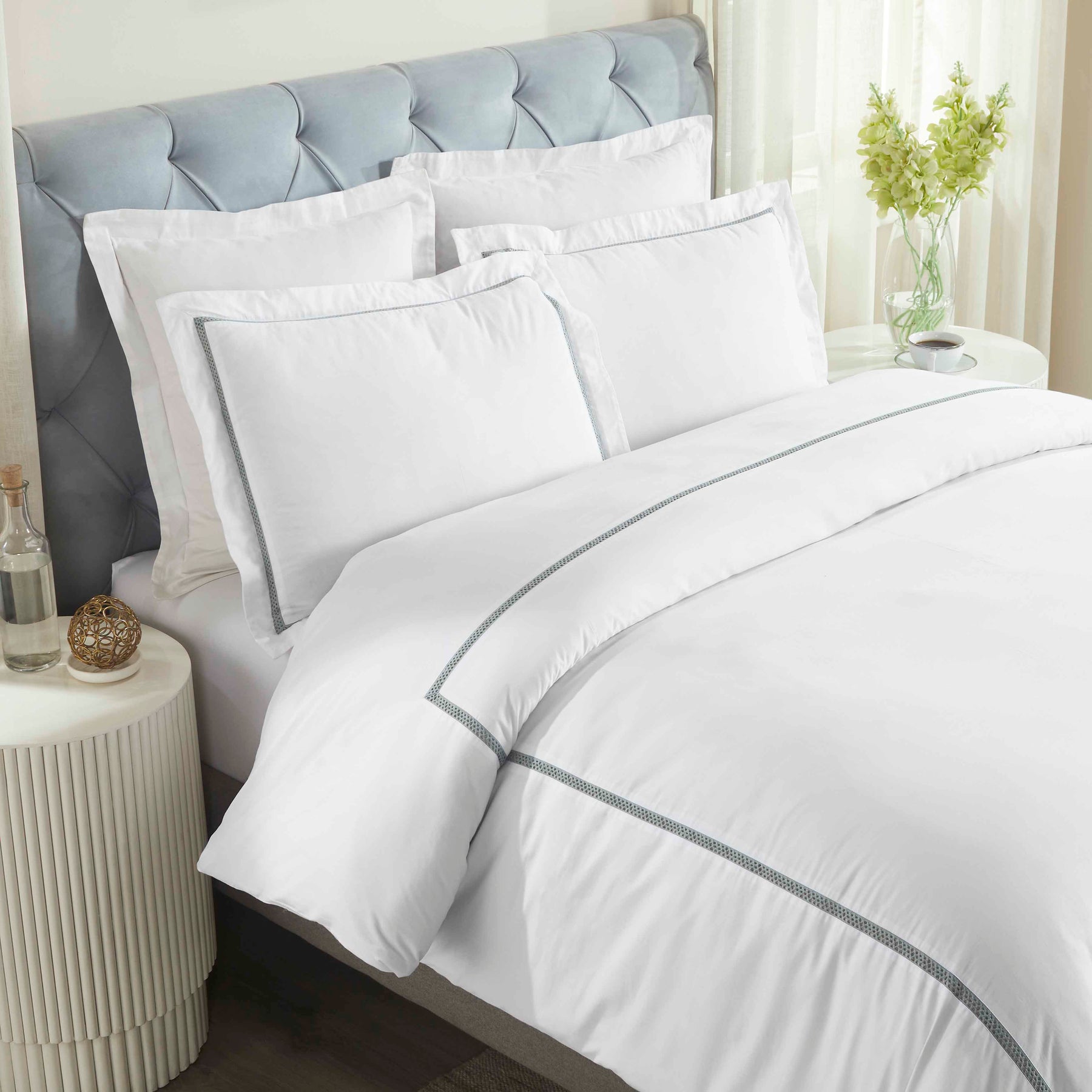 Riverton Cotton Cross-Stitch Embroidered 3 Piece Duvet Cover Set