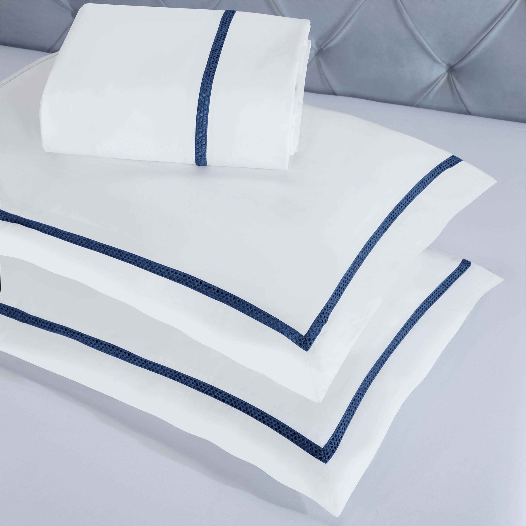 Riverton Cotton Cross-Stitch Embroidered 3 Piece Duvet Cover Set