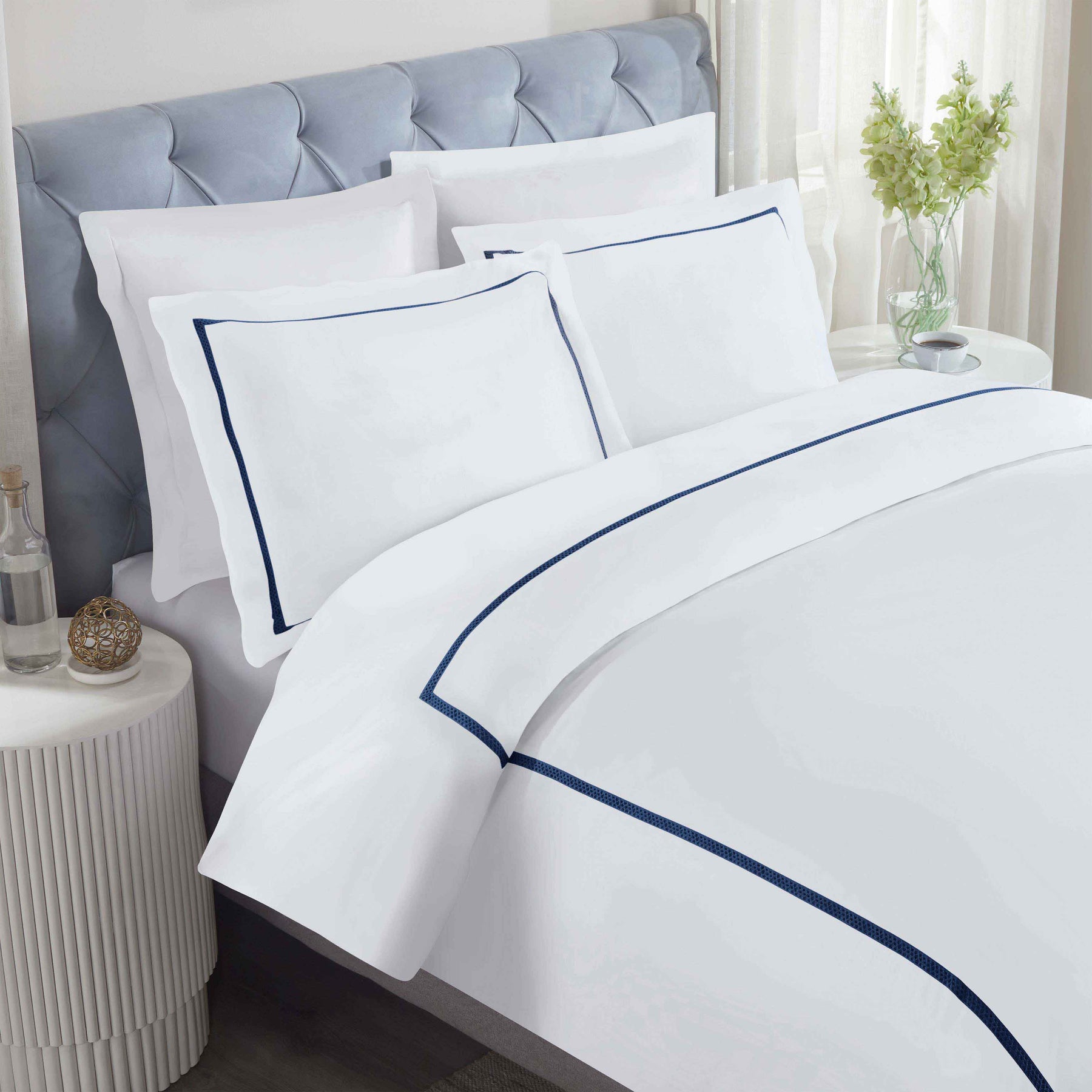 Riverton Cotton Cross-Stitch Embroidered 3 Piece Duvet Cover Set