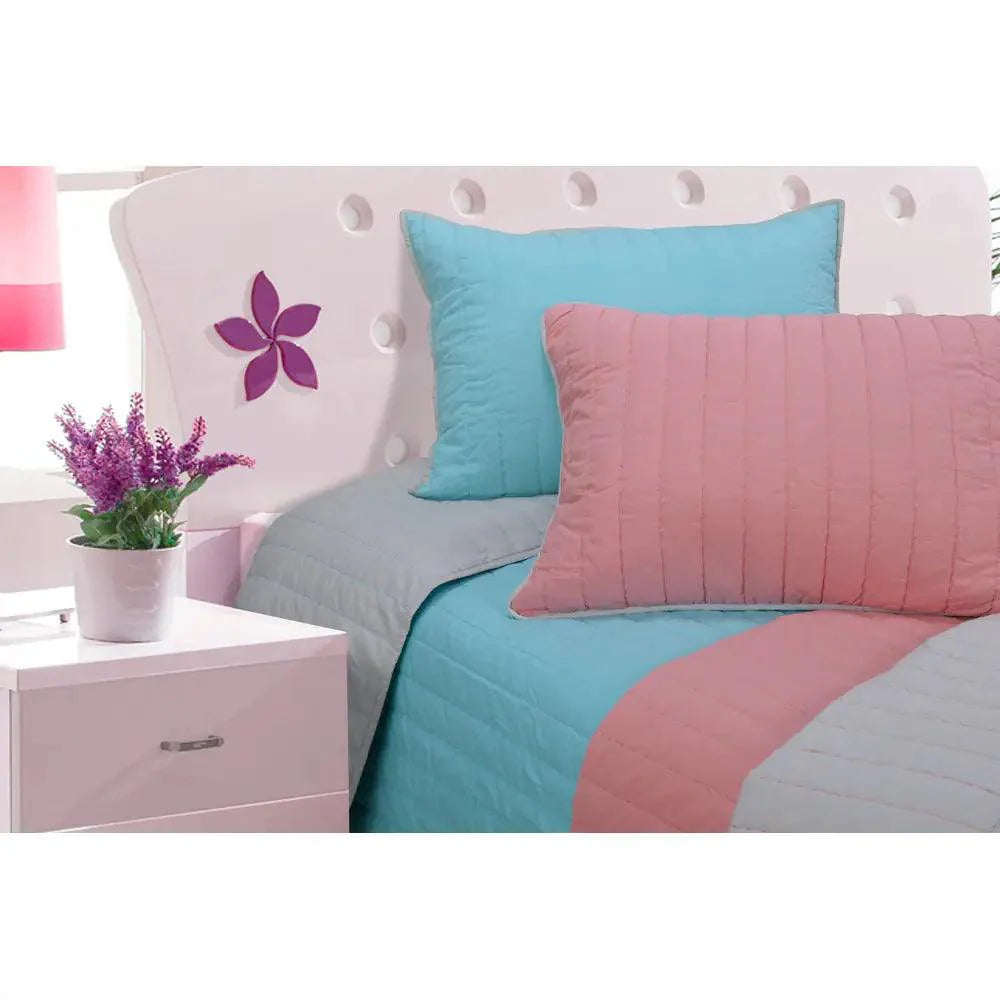 Brandon Cotton EmbroideredSolid Reversible Striped Quilt Set
