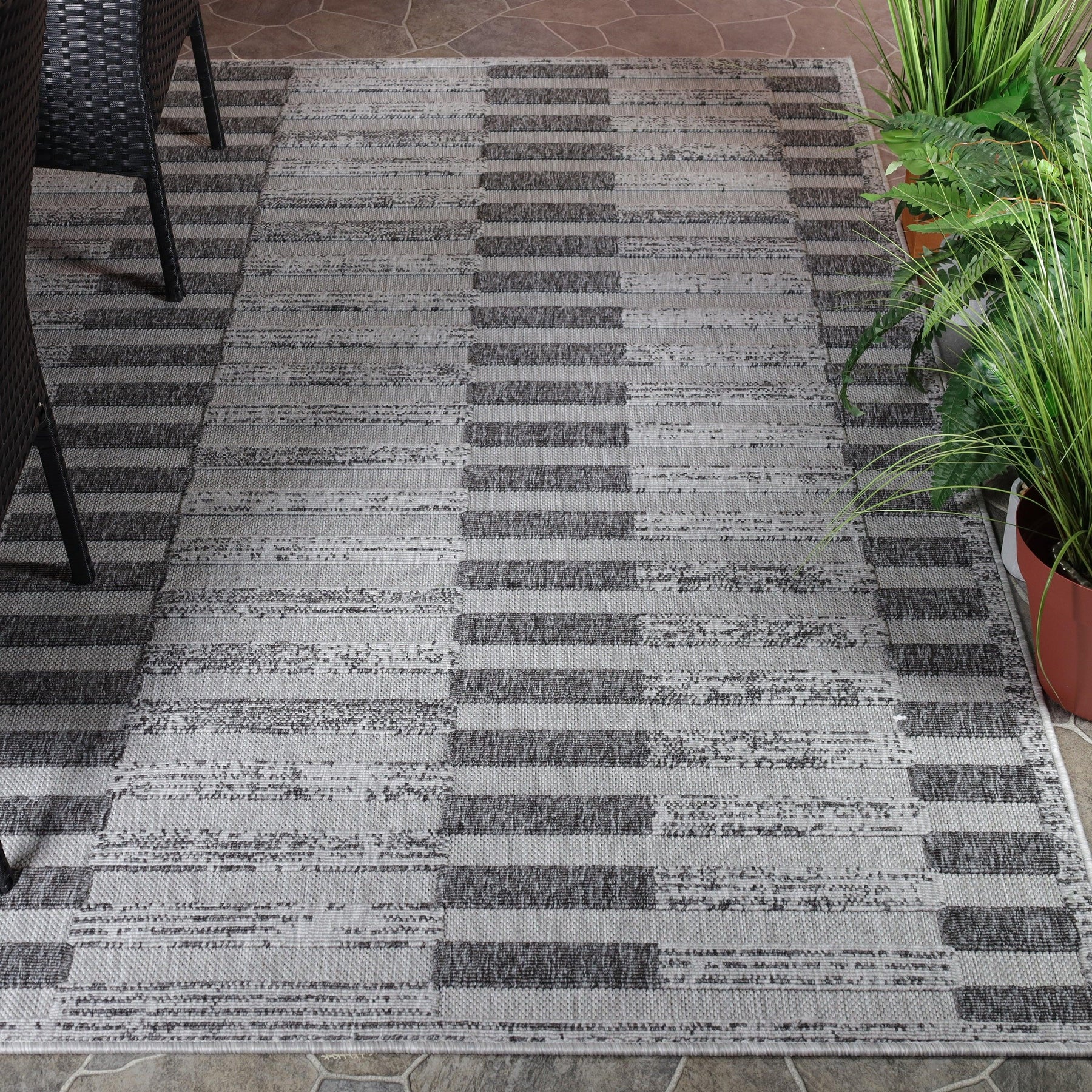 Grayson Geometric Striped Modern Indoor/Outdoor Area Rug