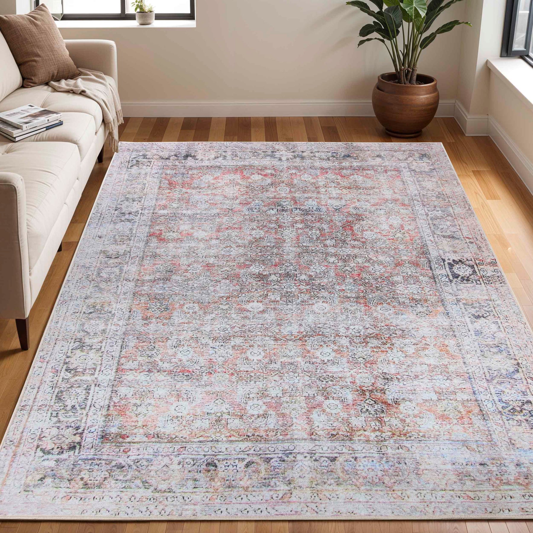 Lottie Distressed Geometric Bohemian Indoor Area Rug Or Runner Rug