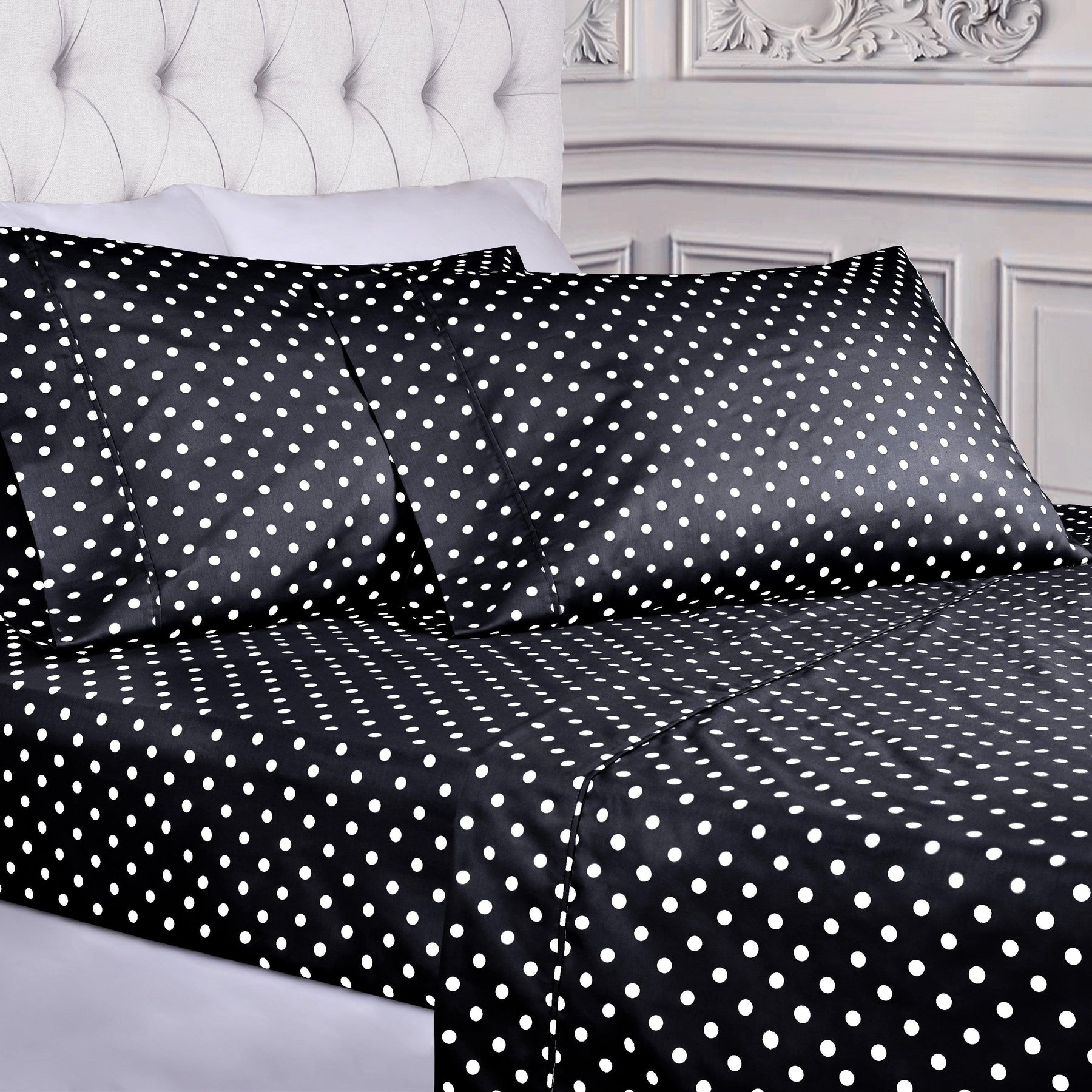 600 Thread Count Cotton Blend Polka Dot Deep Pocket Bed Sheet Set
