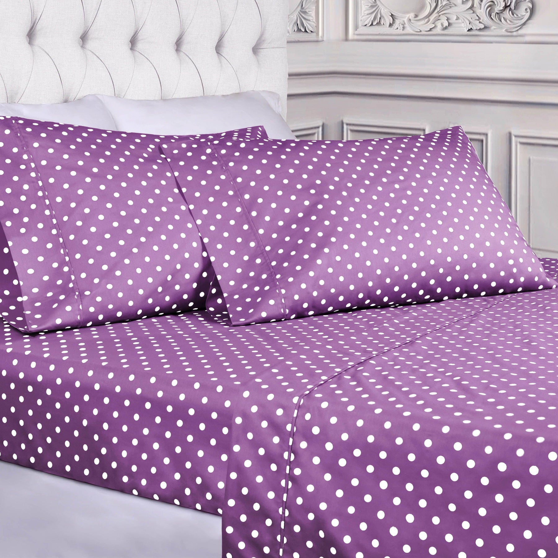 600 Thread Count Cotton Blend Polka Dot Deep Pocket Bed Sheet Set
