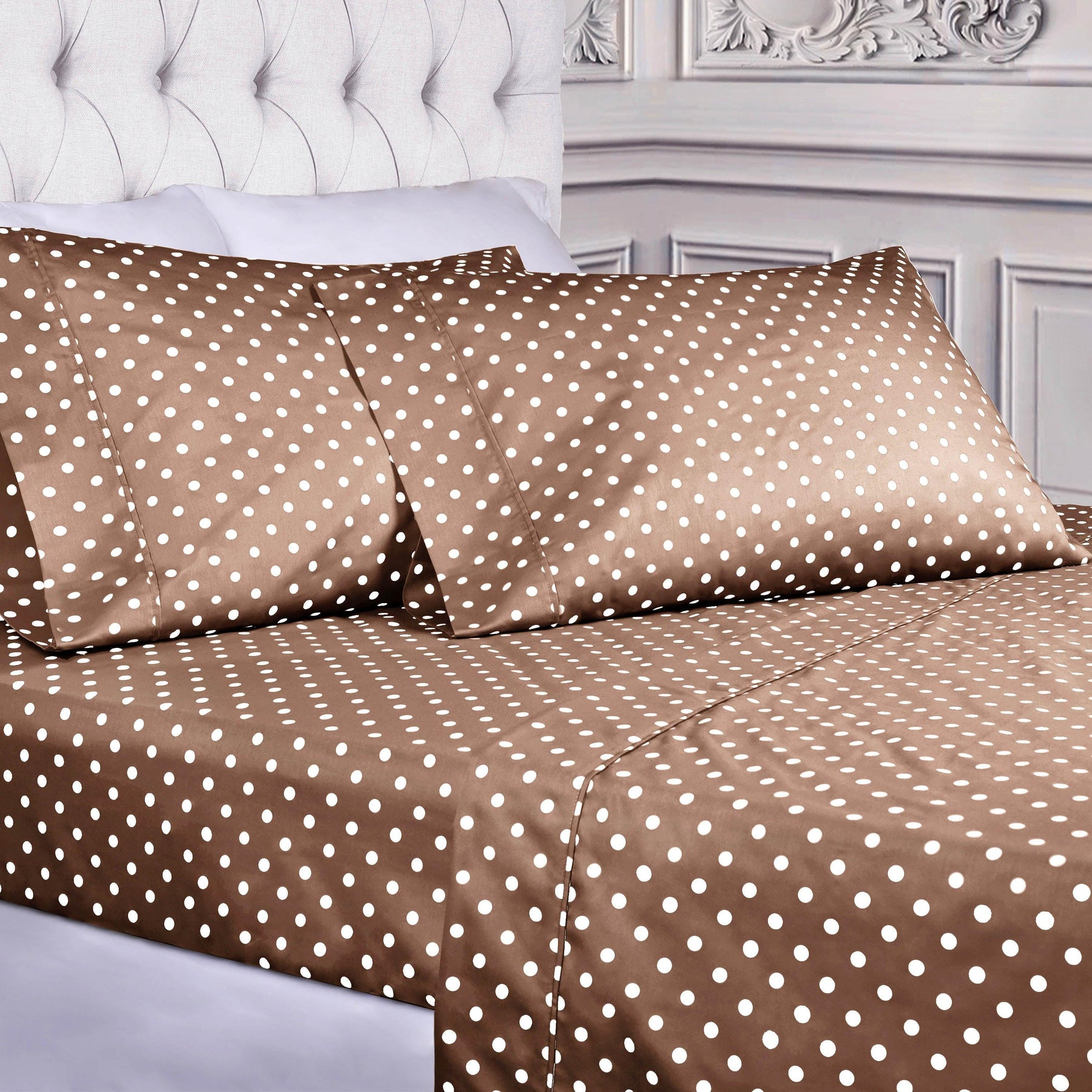 600 Thread Count Cotton Blend Polka Dot Deep Pocket Bed Sheet Set