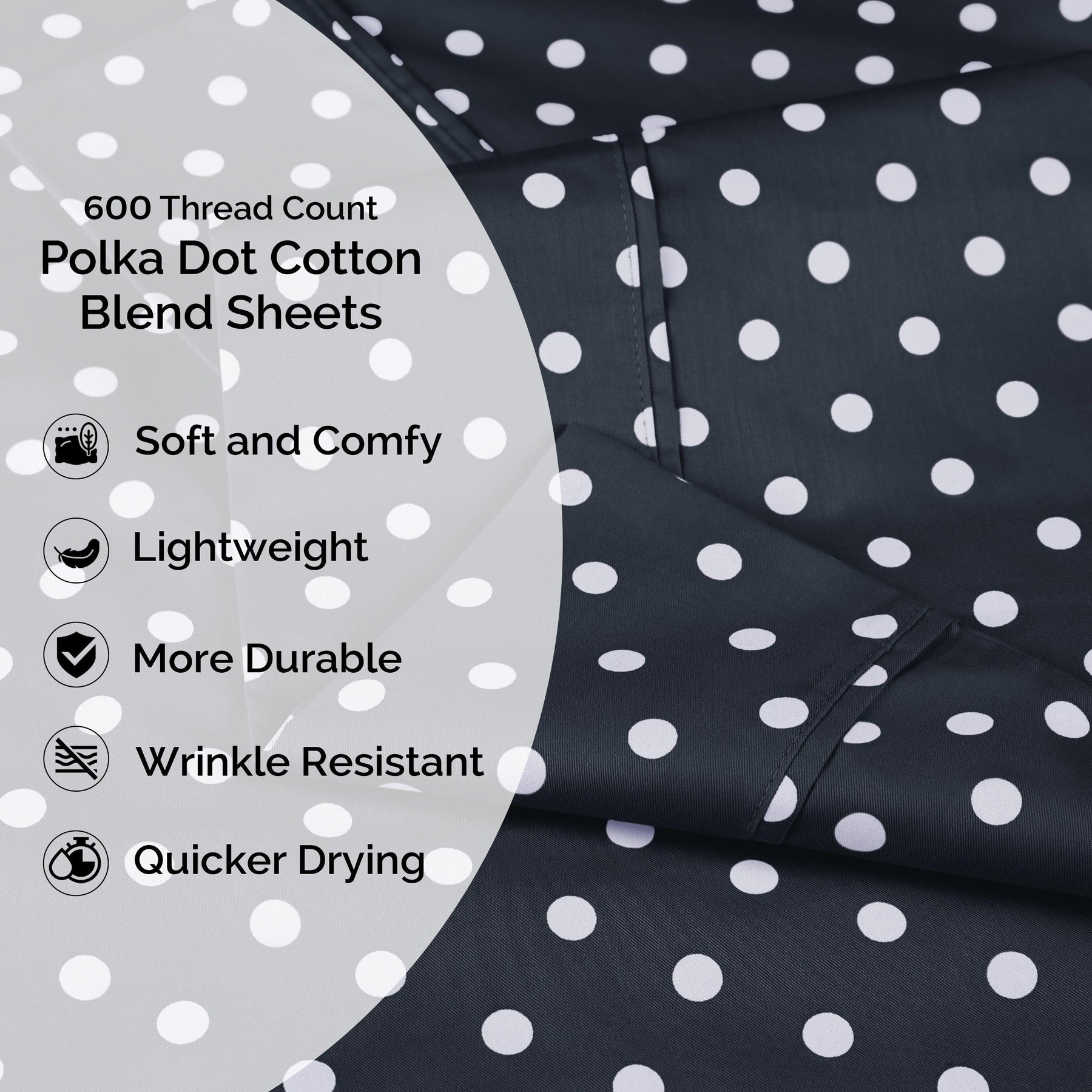 600 Thread Count Cotton Blend Polka Dot Deep Pocket Bed Sheet Set