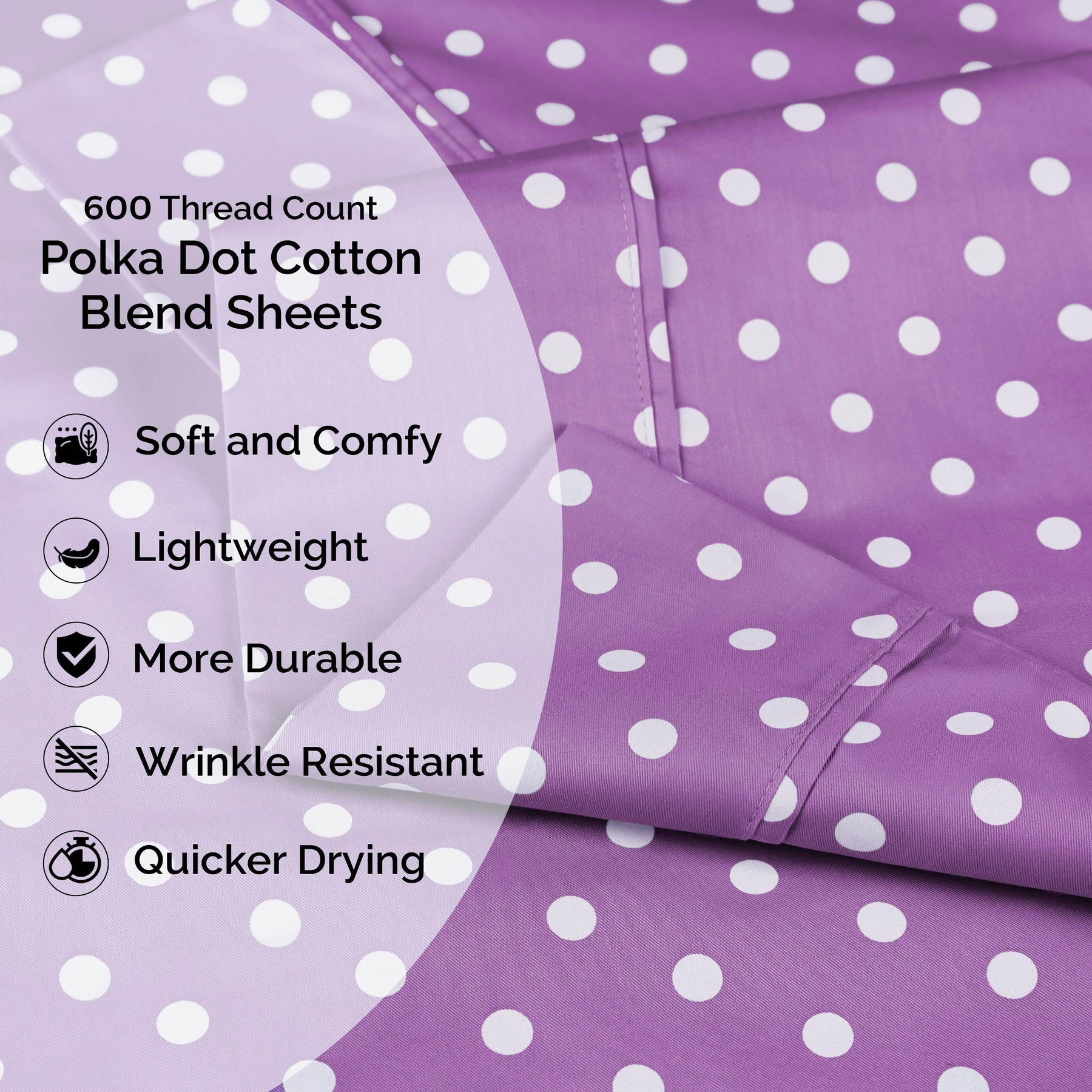 600 Thread Count Cotton Blend Polka Dot Deep Pocket Bed Sheet Set