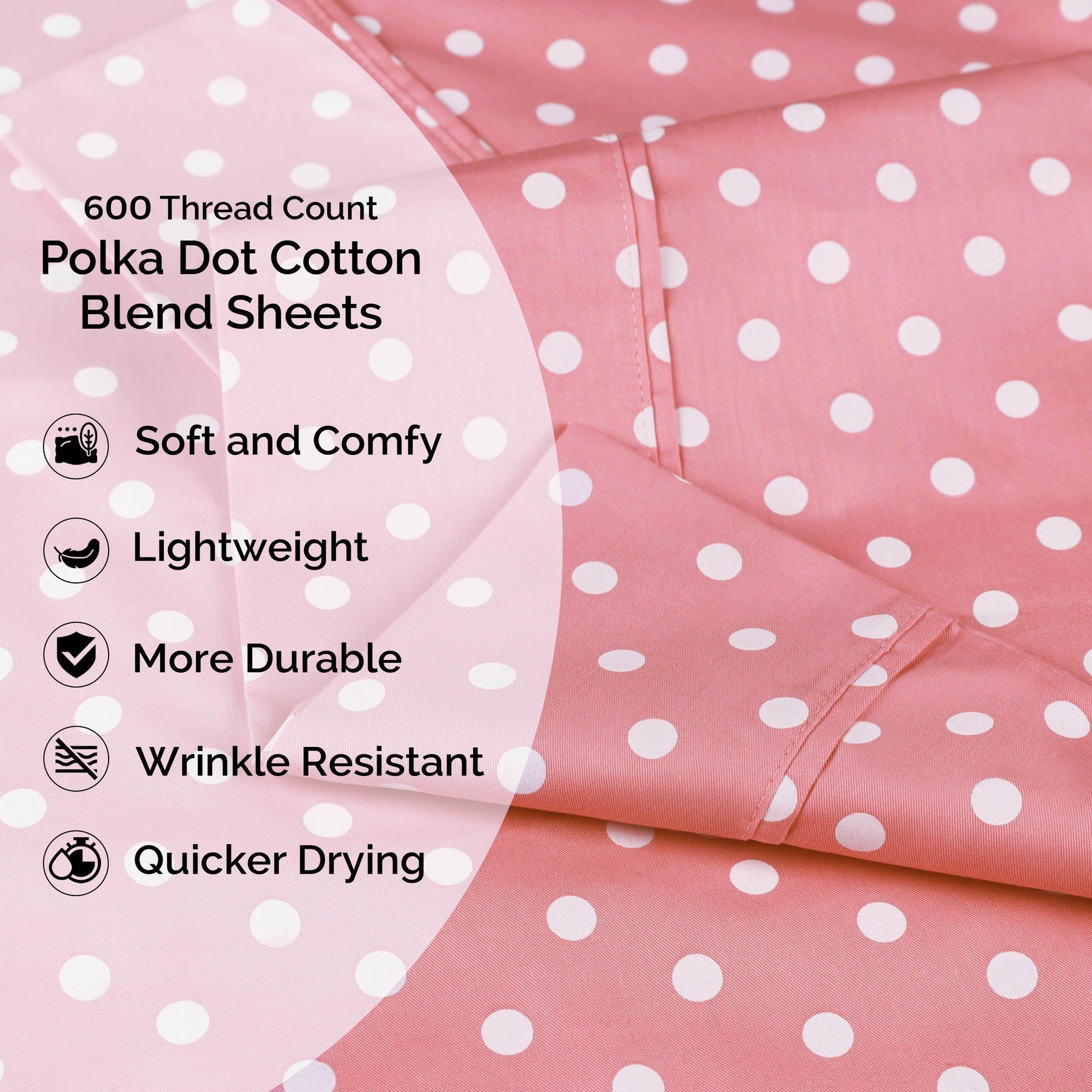 600 Thread Count Cotton Blend Polka Dot Deep Pocket Bed Sheet Set