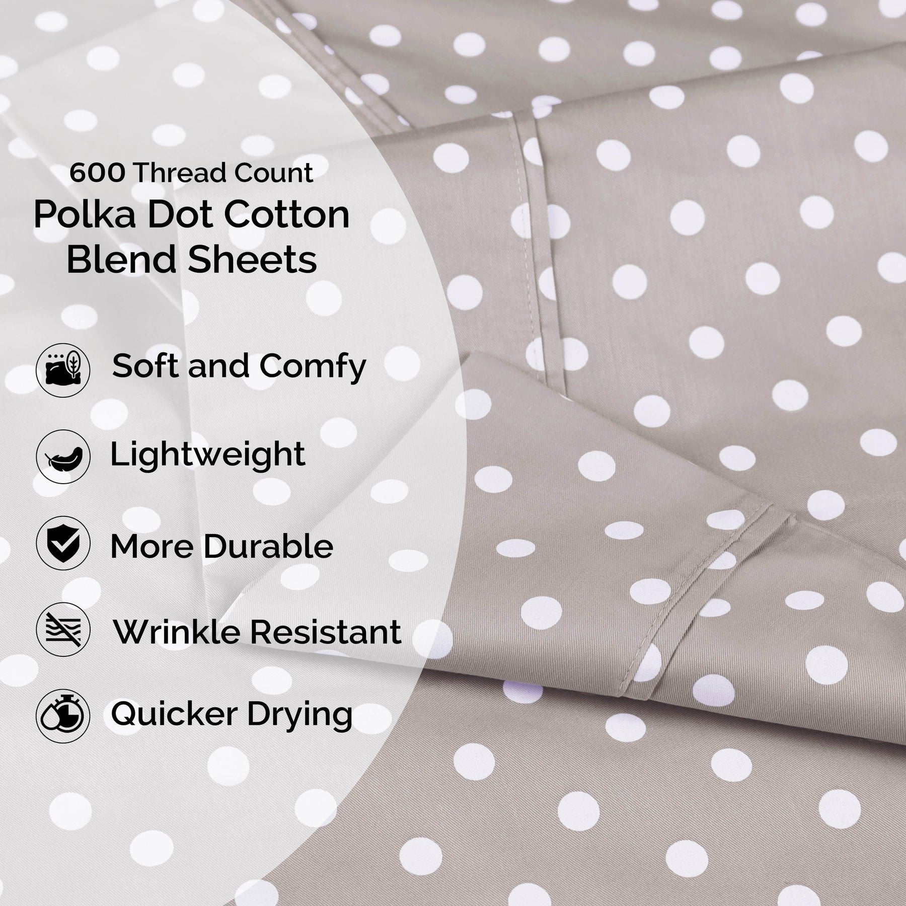 600 Thread Count Cotton Blend Polka Dot Deep Pocket Bed Sheet Set