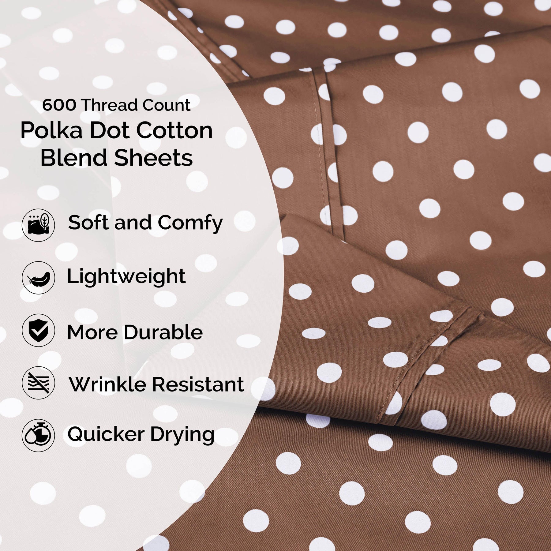 600 Thread Count Cotton Blend Polka Dot Deep Pocket Bed Sheet Set