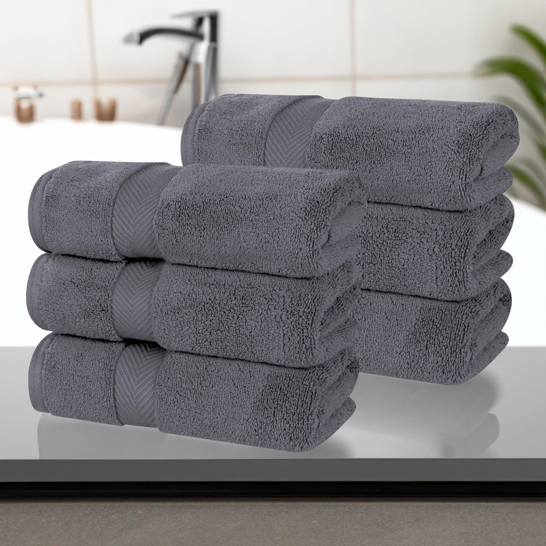 Zero Twist Cotton Solid Ultra-Soft Absorbent Hand Towel Set of 6
